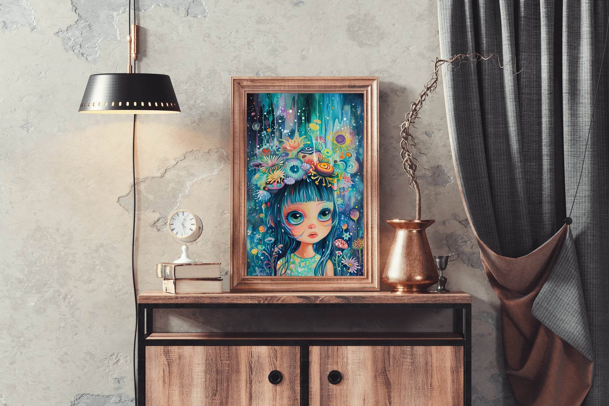 Anime girl with blue hair Wall Art - beink online art store