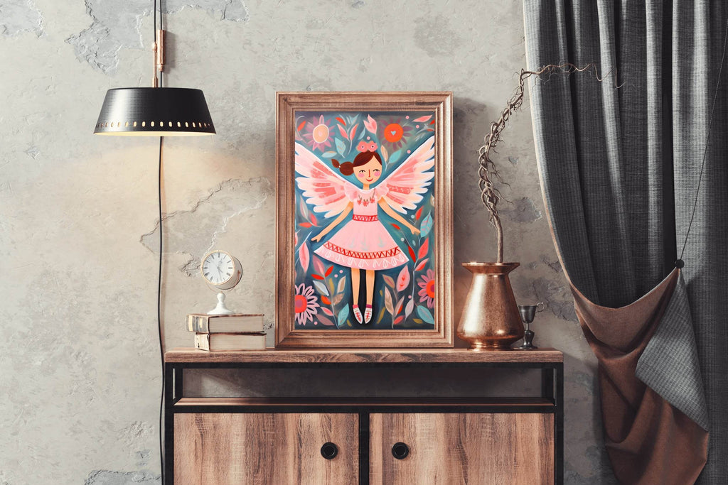 Watercolor Illustration of Dancing Girl In Pink Dress - beink online art store