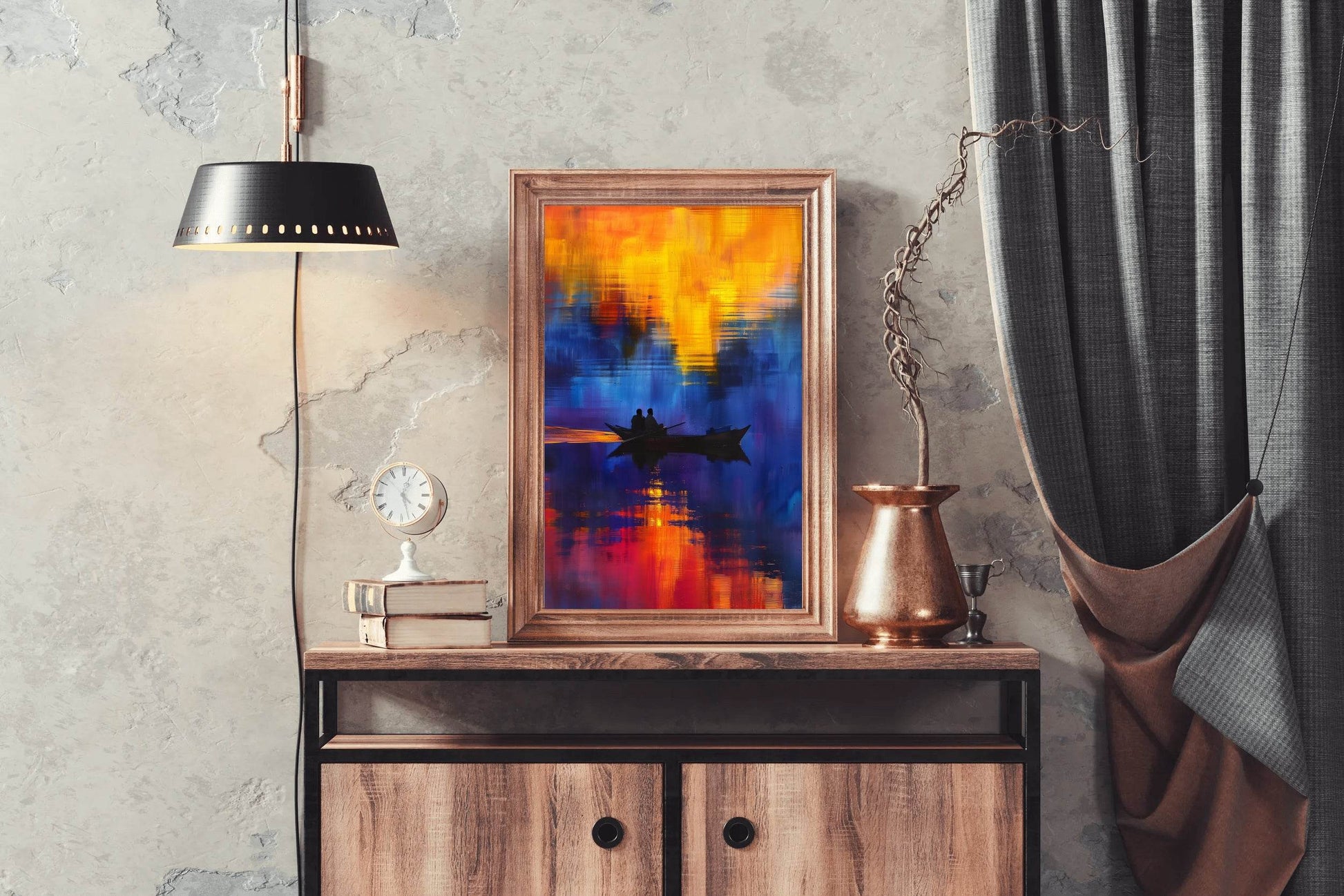 Watercolor Painting Of Boating On The River Wall Art - beink online art store