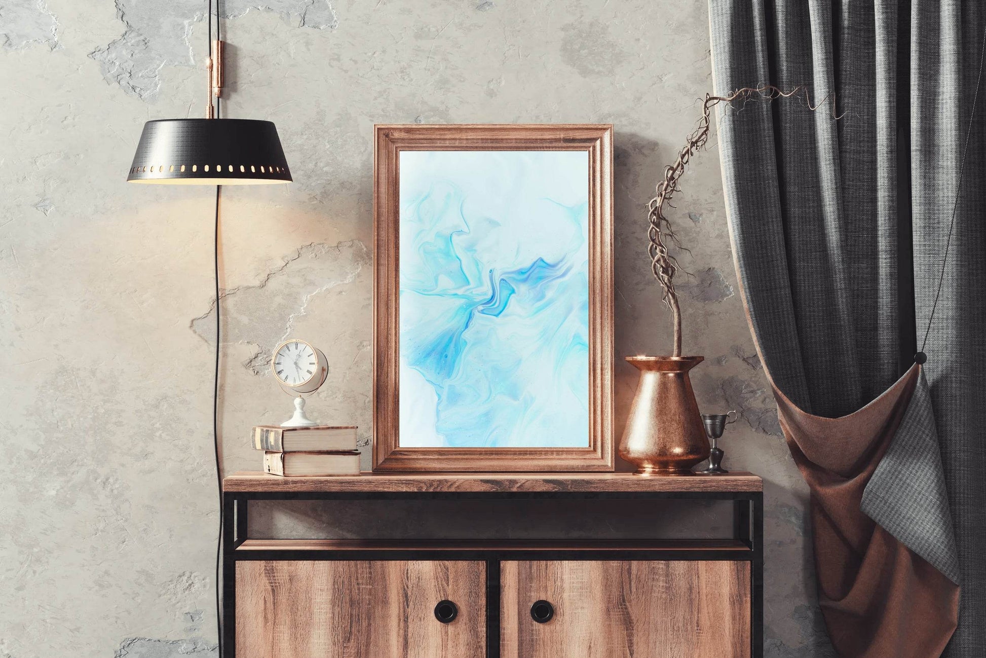 Cyan Color Oil Spread Abstract Wall Art - beink online art store