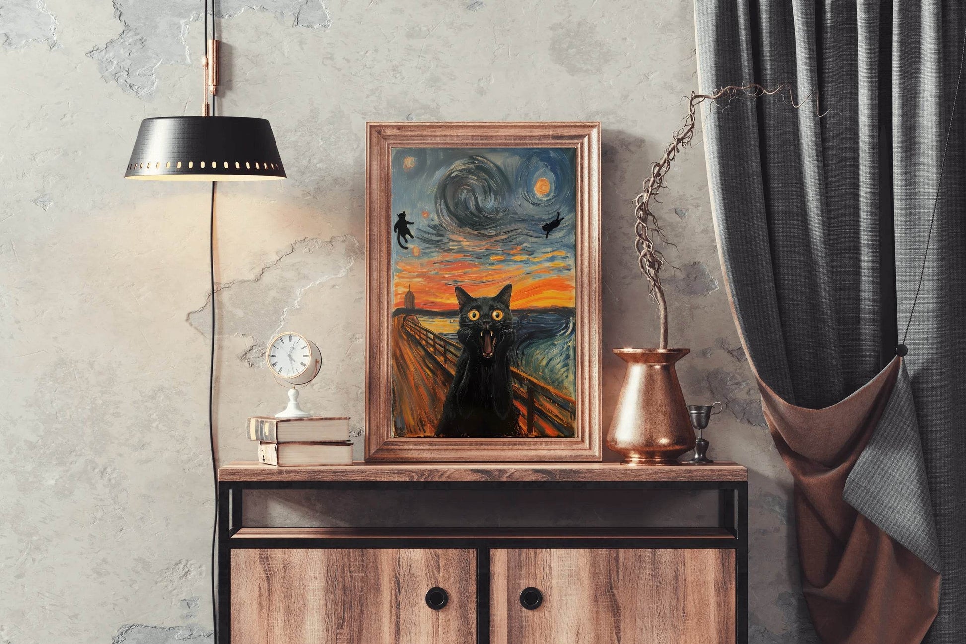 Screaming Black Cat Painting Wall Art - beink online art store