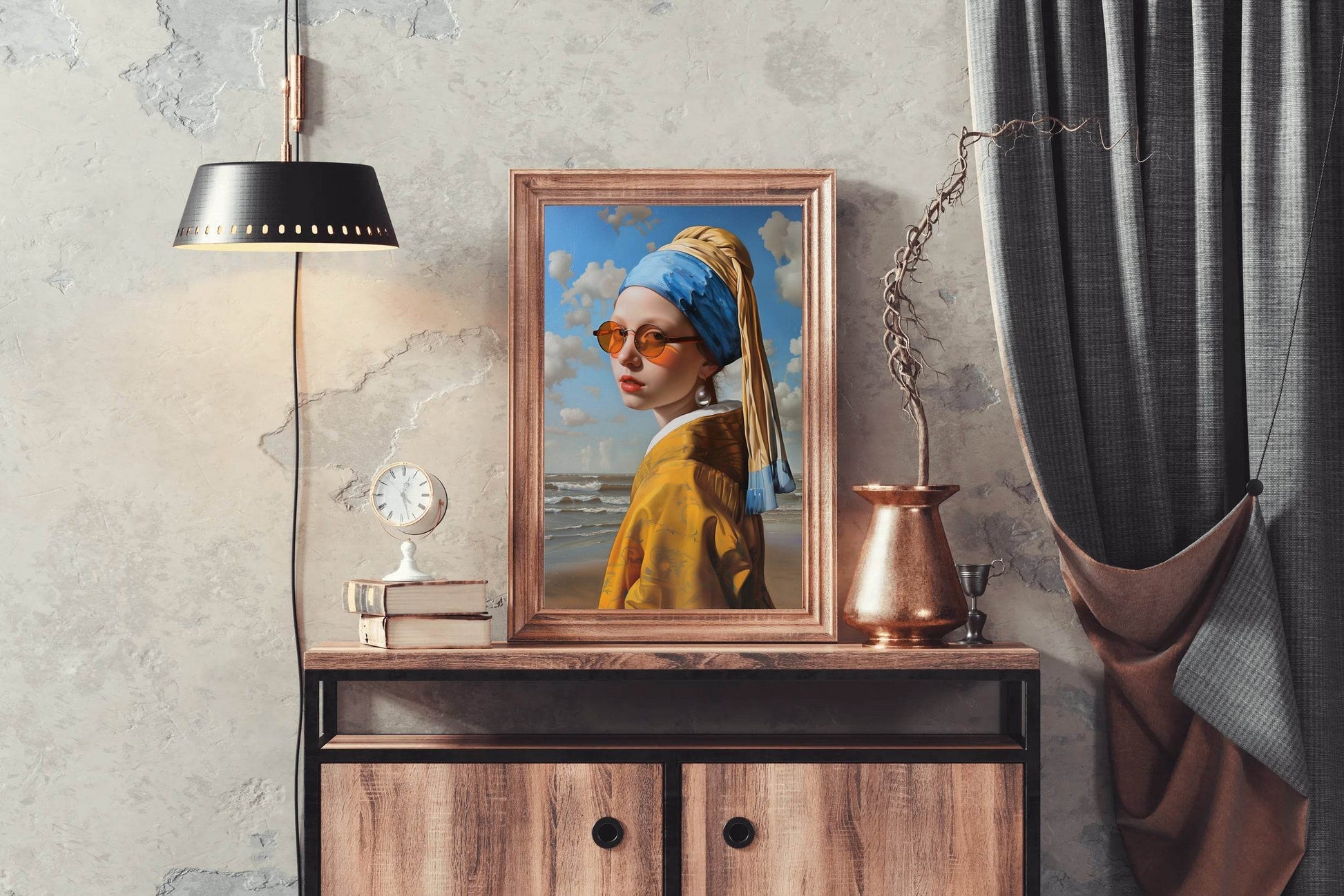 Vermeer's Girl with a Pearl Earring on the beach Wall Art - beink online art store