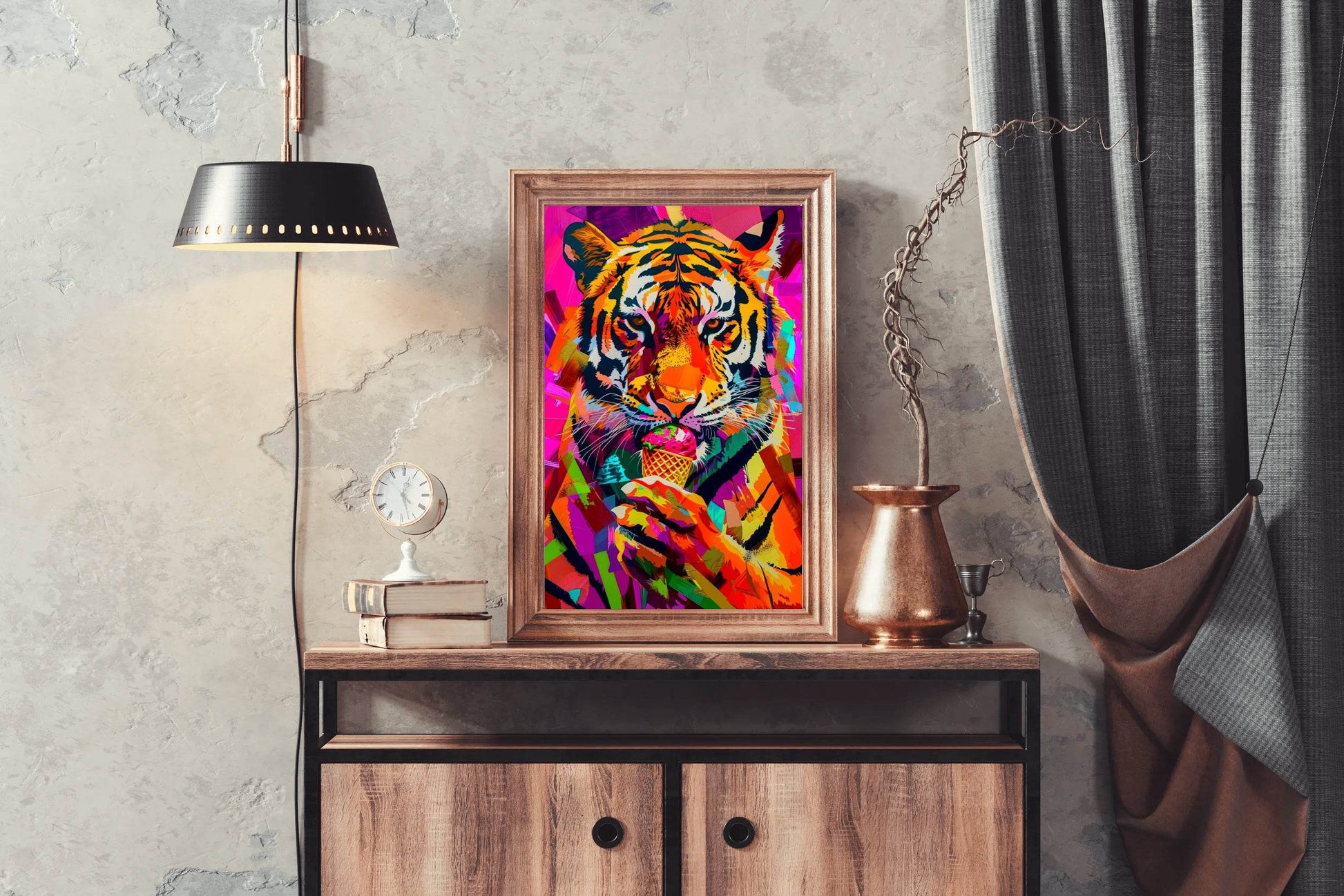 Colorful Tiger Having Ice cream Wall Art - beink online art store