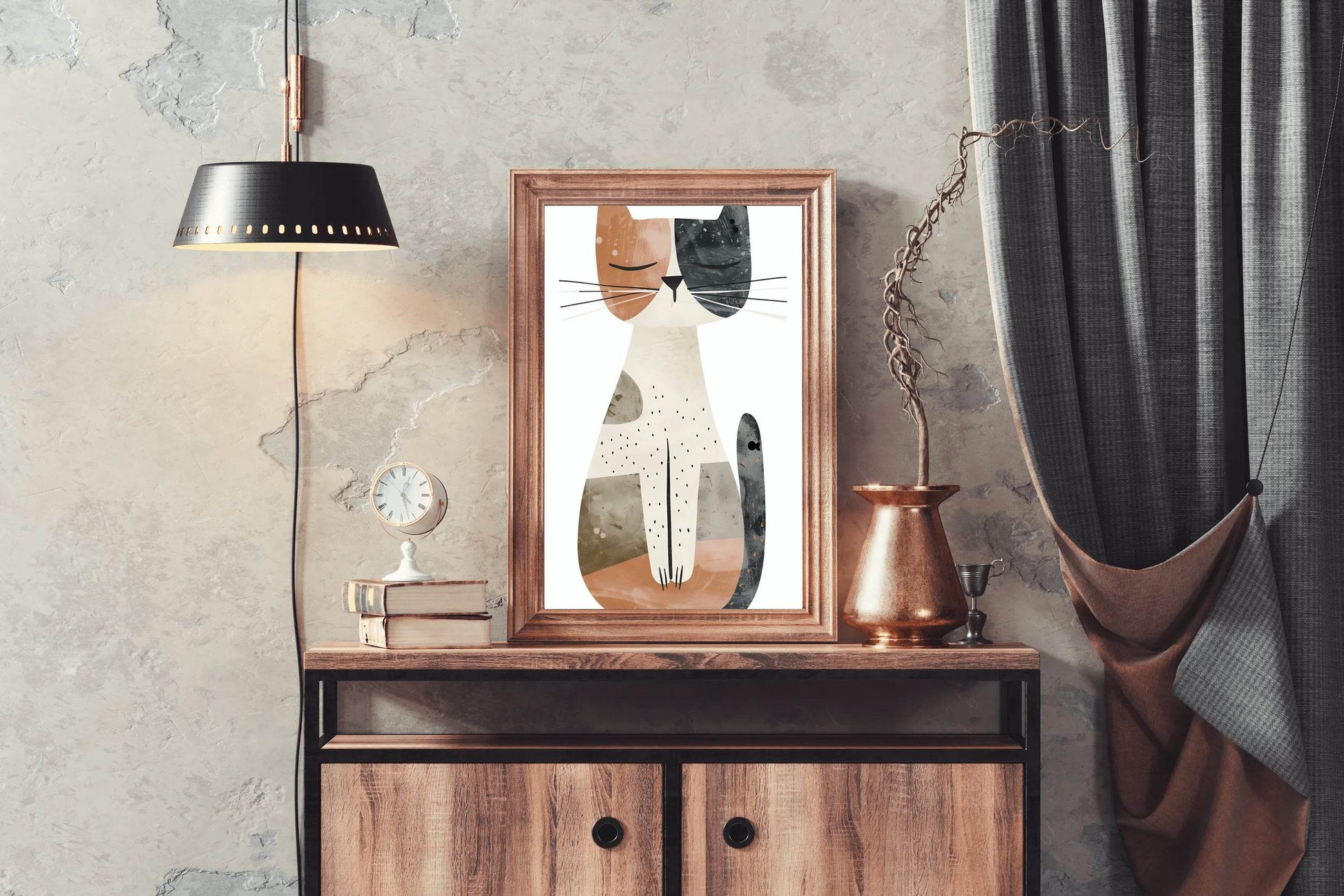 Geomatrical Painted Illustration of a Cat - beink online art store