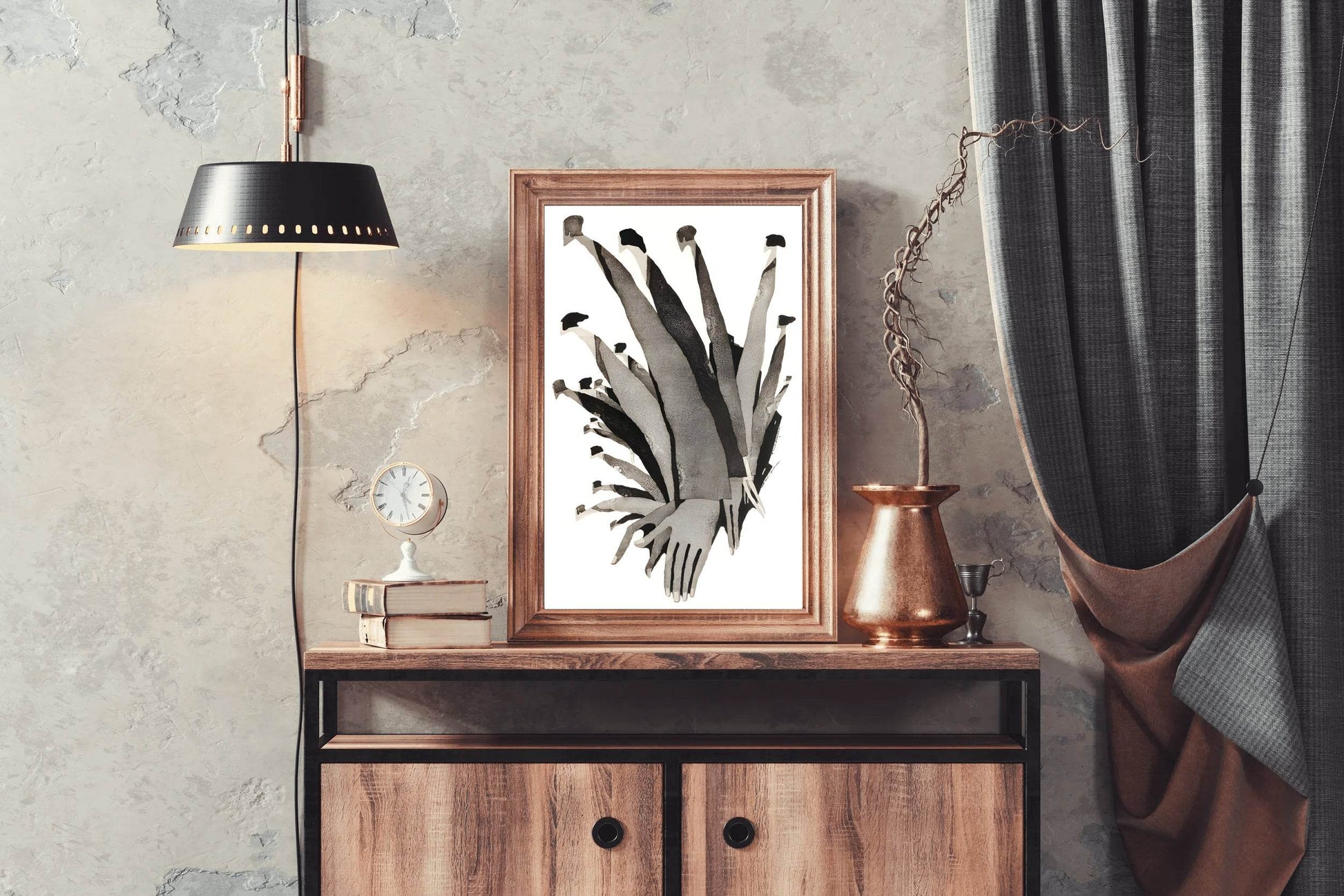 Black and White Interconnected Hands Wall Art - beink online art store