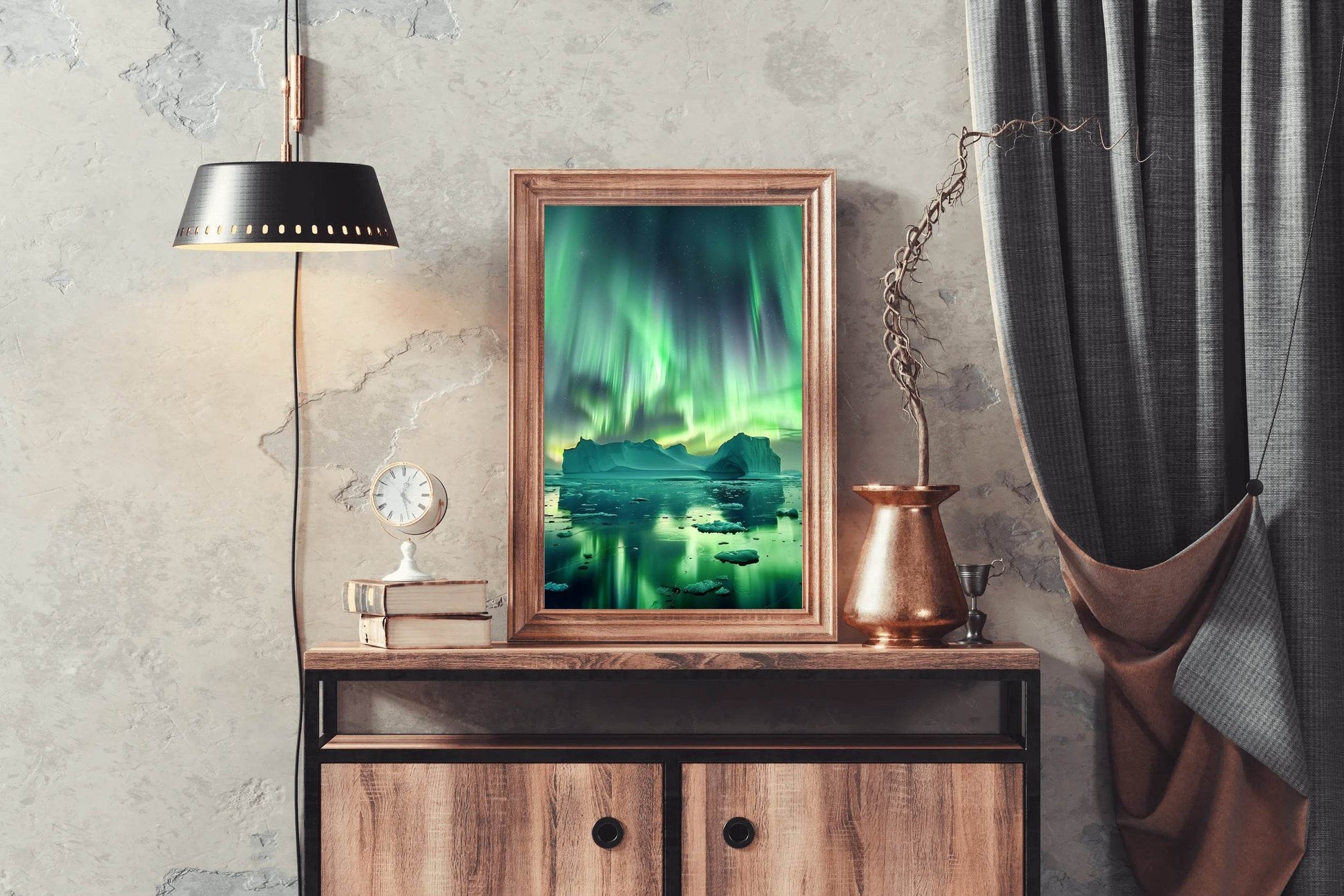 Aurora Borealis Over Iceberg Wall Art - beink online art store