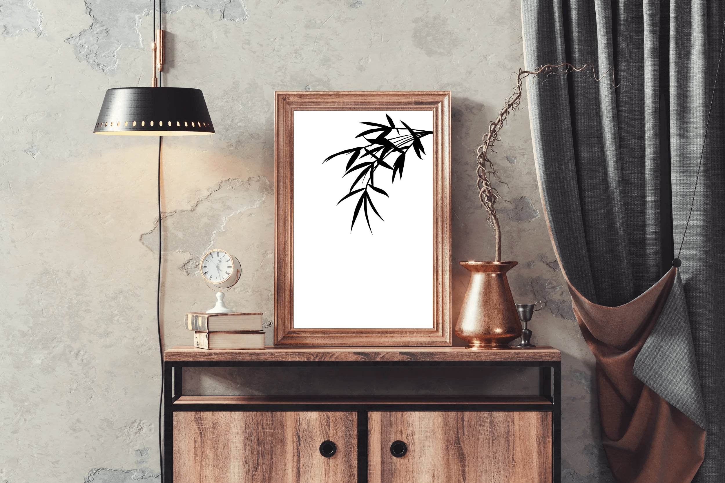Bamboo Leaves Black & White Wall Art - beink online art store
