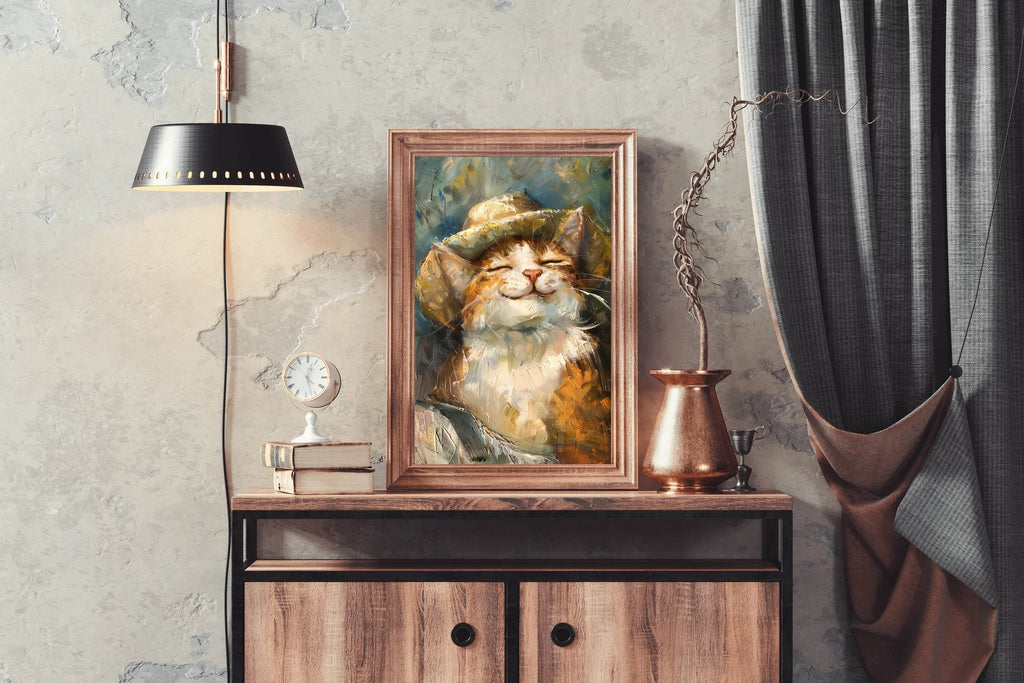 Brush Stroked Painting of Cat Wearing Hat - beink online art store