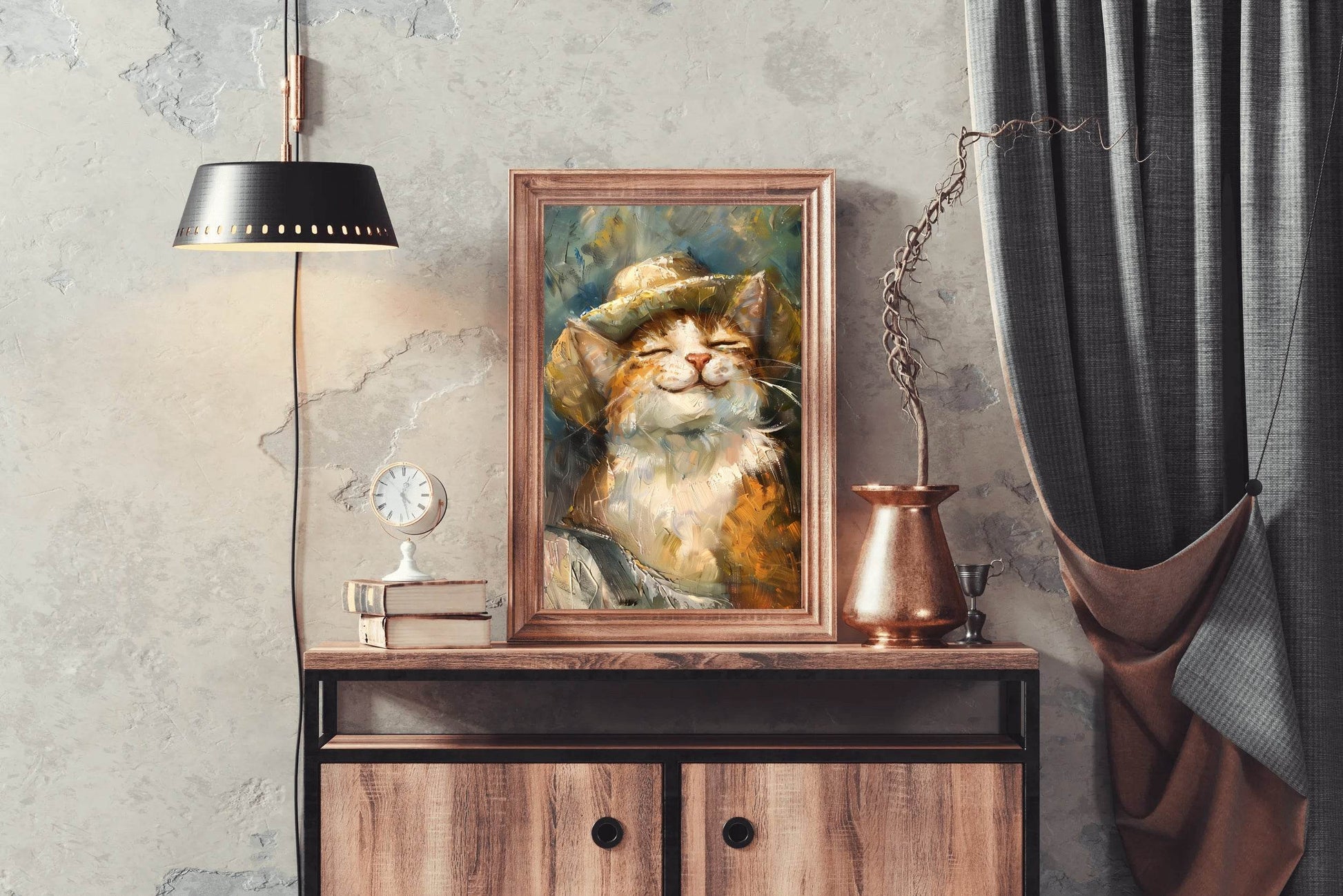 Brush Stroked Painting of Cat Wearing Hat - beink online art store