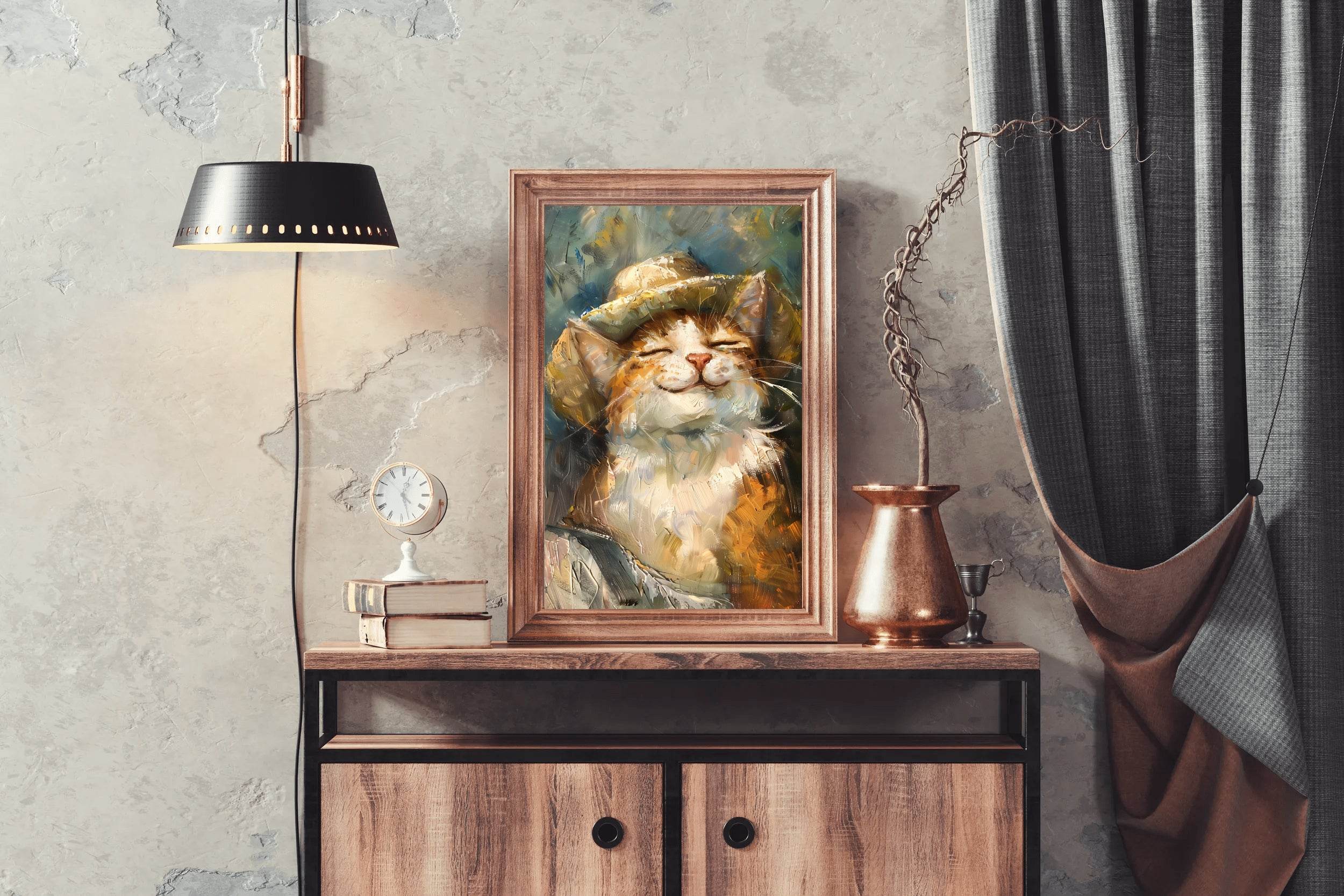 Brush Stroked Painting of Cat Wearing Hat - beink online art store