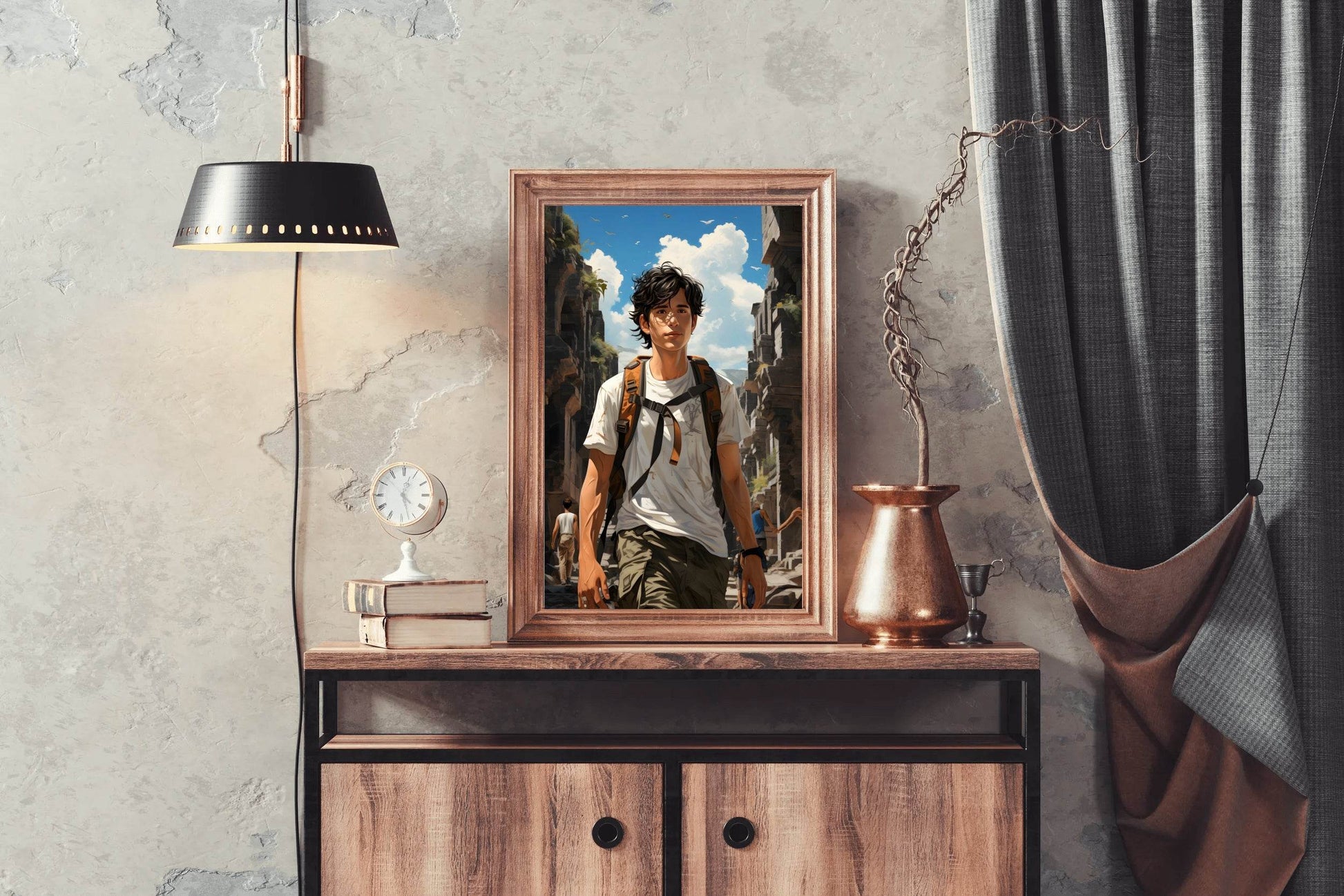 Short Curly Black Hair Adventure Character Anime Wall Art - beink online art store