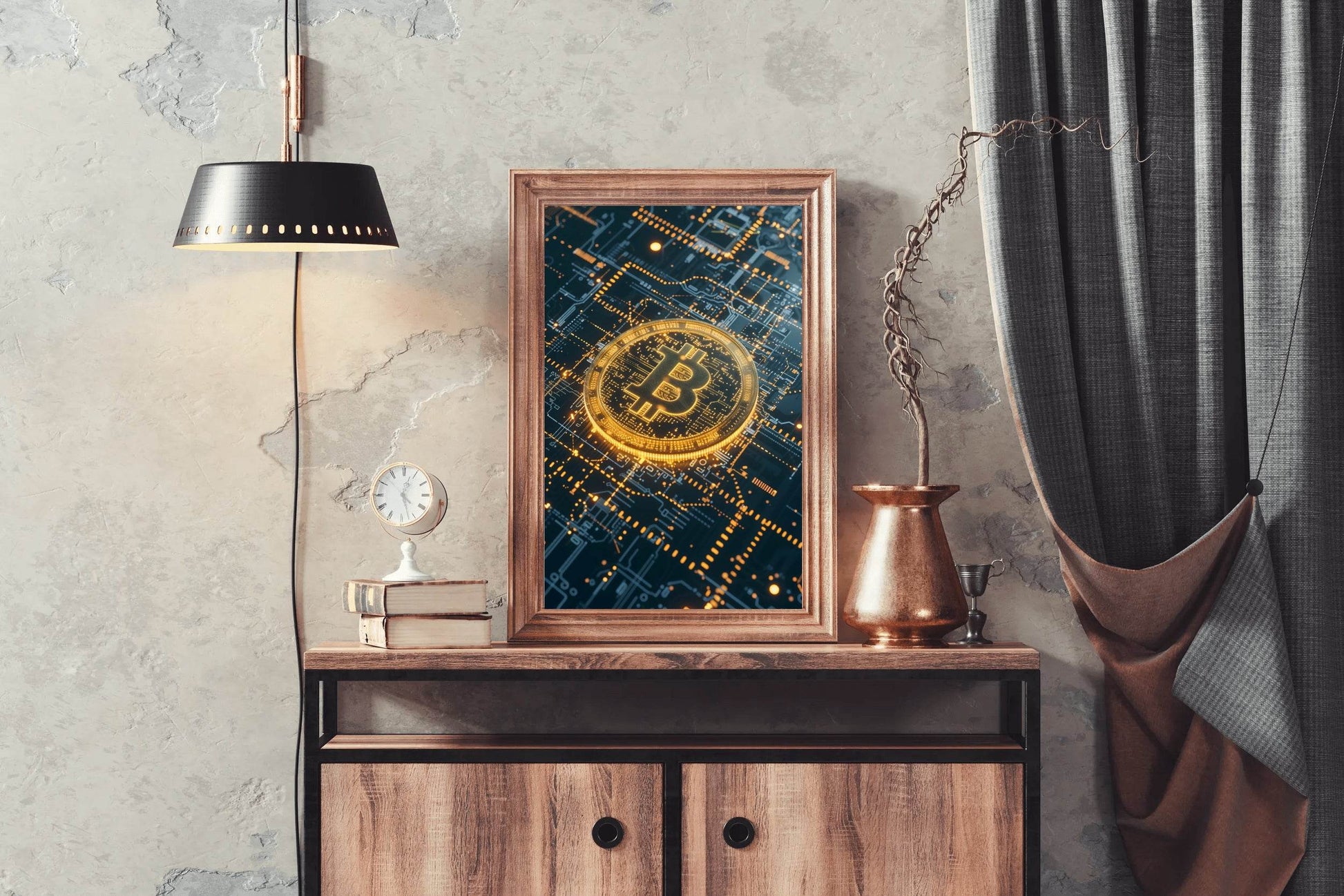Digital Bitcoin Golden Logo Wall Art - beink online art store