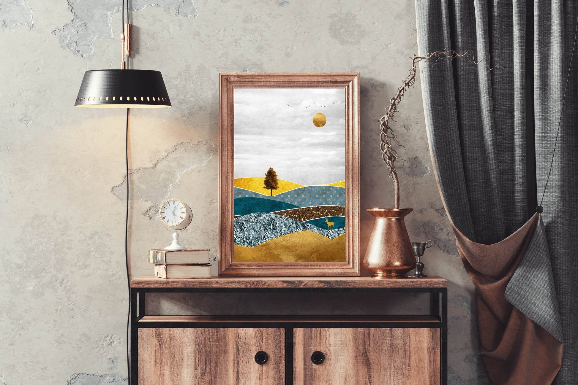 Deer in a Field With a Full Moon Wall Art - beink online art store
