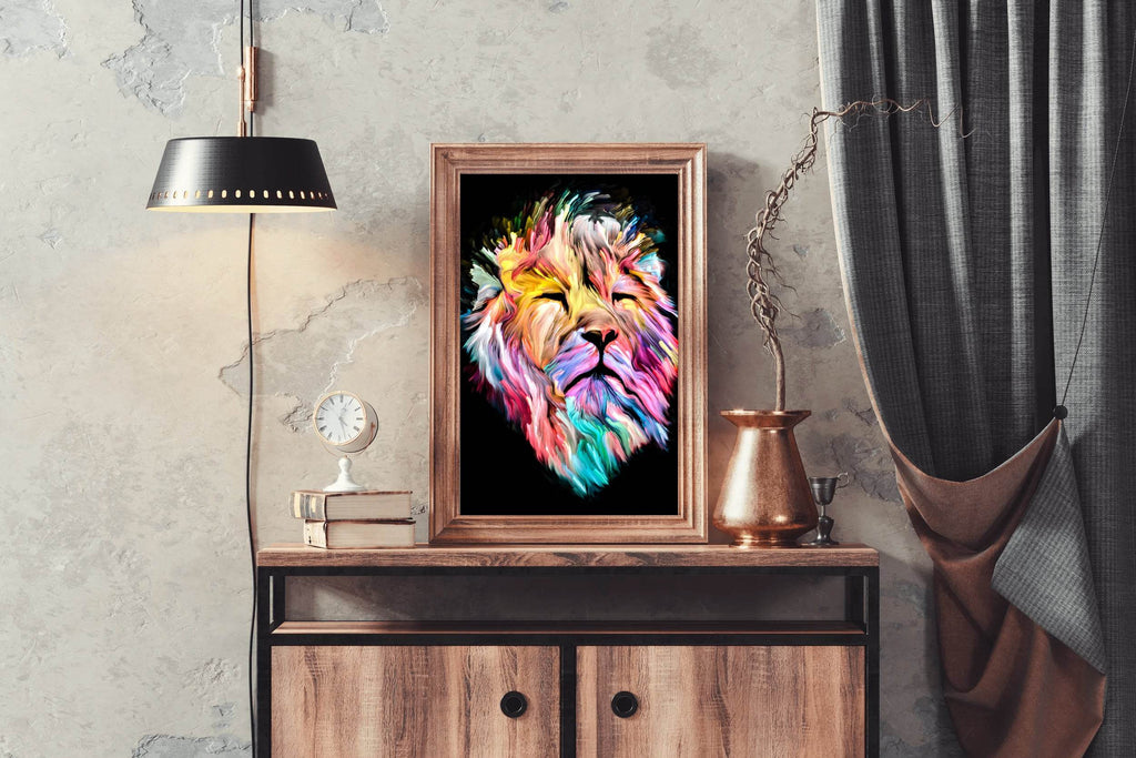 Multicolor Lion Face Illustration Wall Art - beink online art store