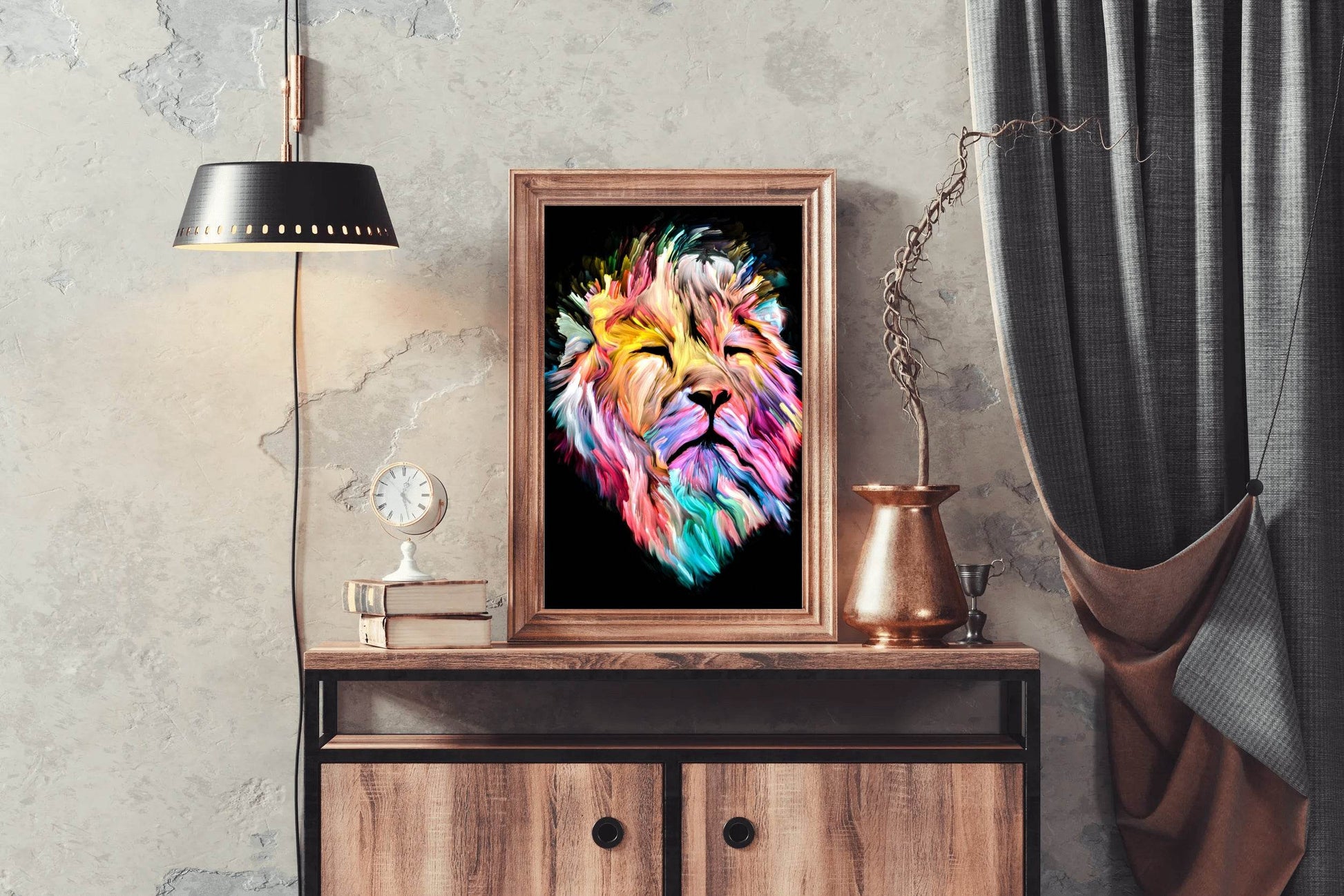 Multicolor Lion Face Illustration Wall Art - beink online art store