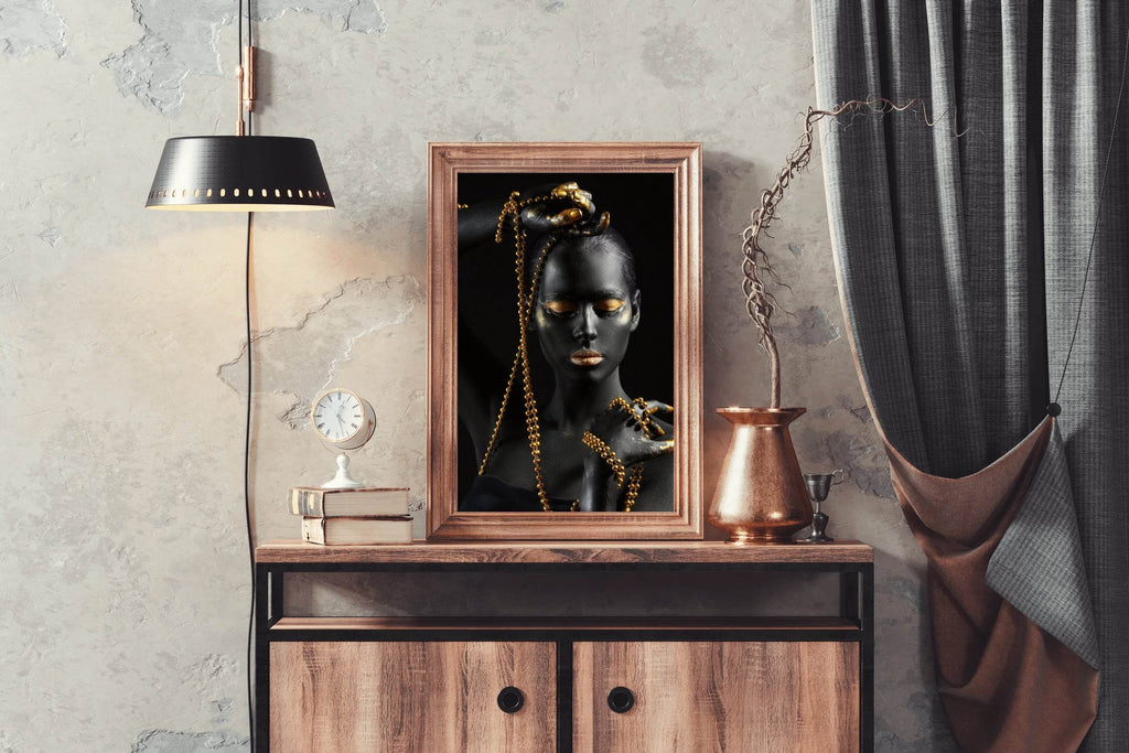 African Black Woman with Golden Jewelry - beink online art store