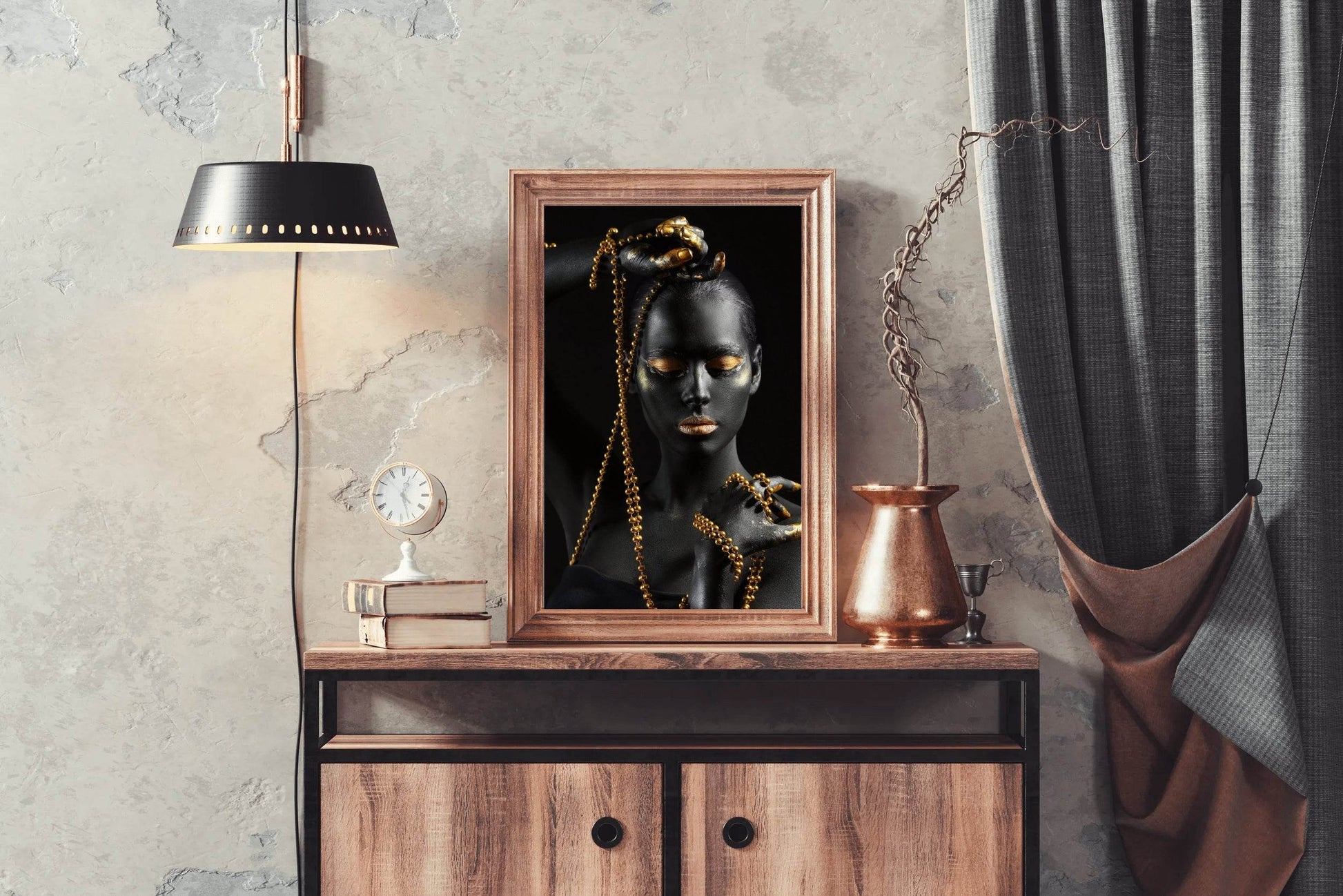 African Black Woman with Golden Jewelry - beink online art store