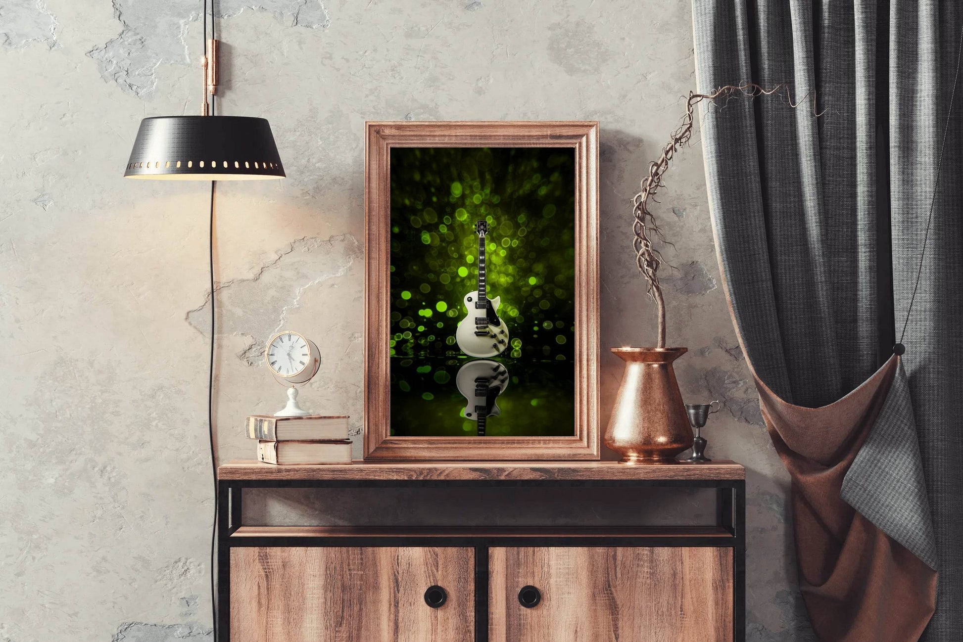 Electric Guitar With Green Background Wall Art - beink online art store