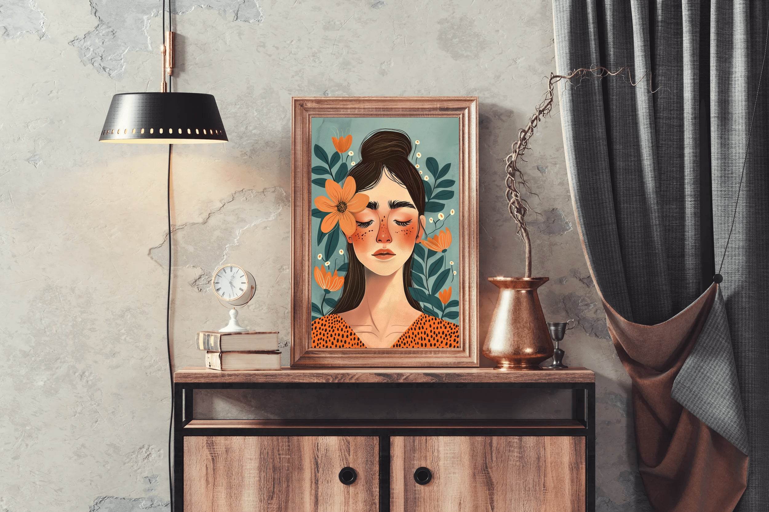 Women Eyesclosed Surrounded by Flowers Stunning ArtWork - beink online art store