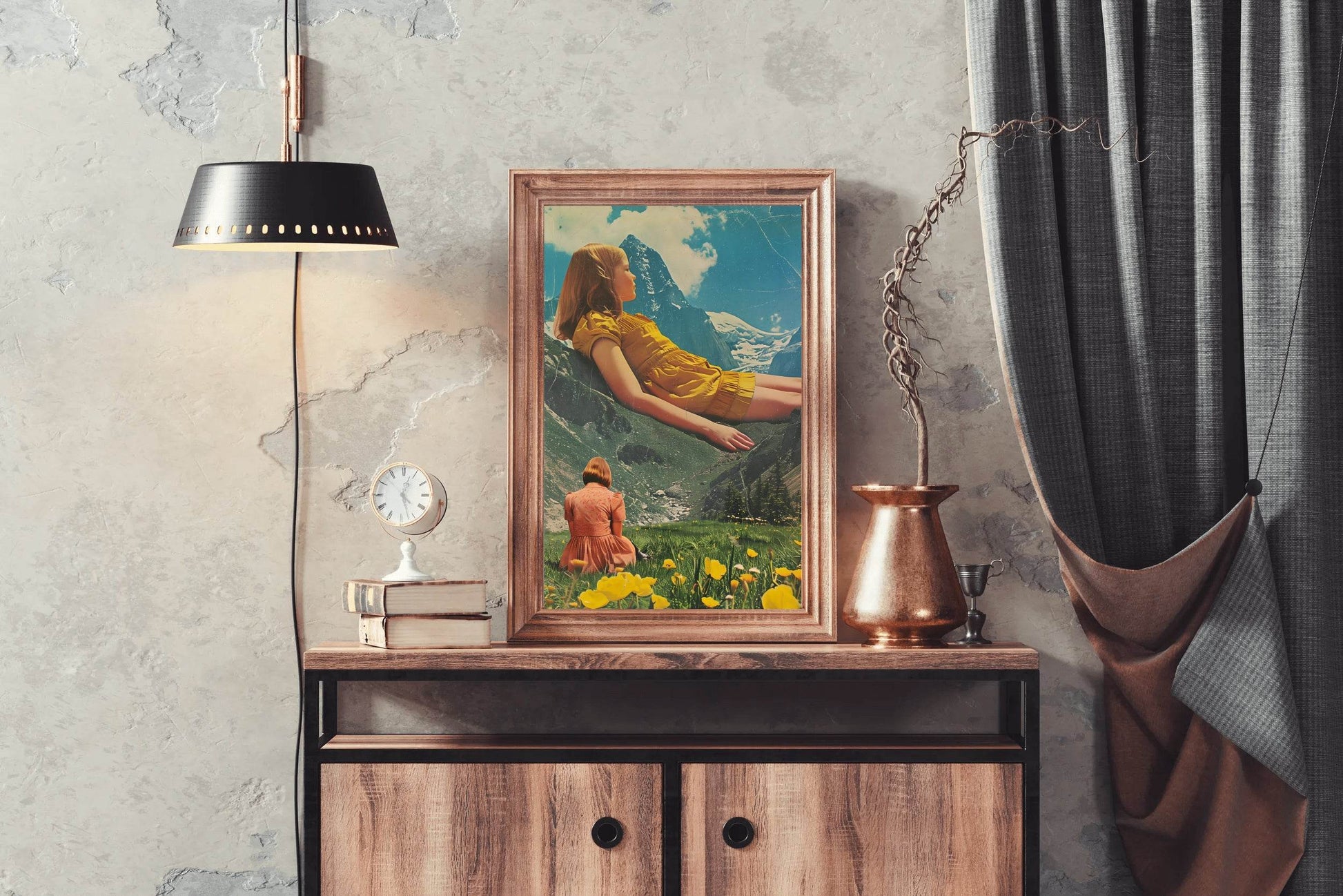 Painting of A Girl Leaning On A Mountain Wall Art - beink online art store