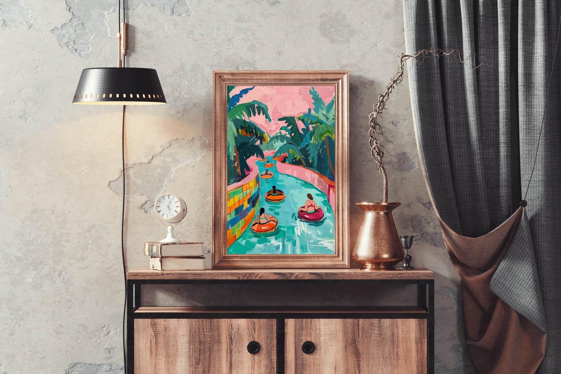 Painting of People in the Water with a Palm Tree Wall Art - beink online art store