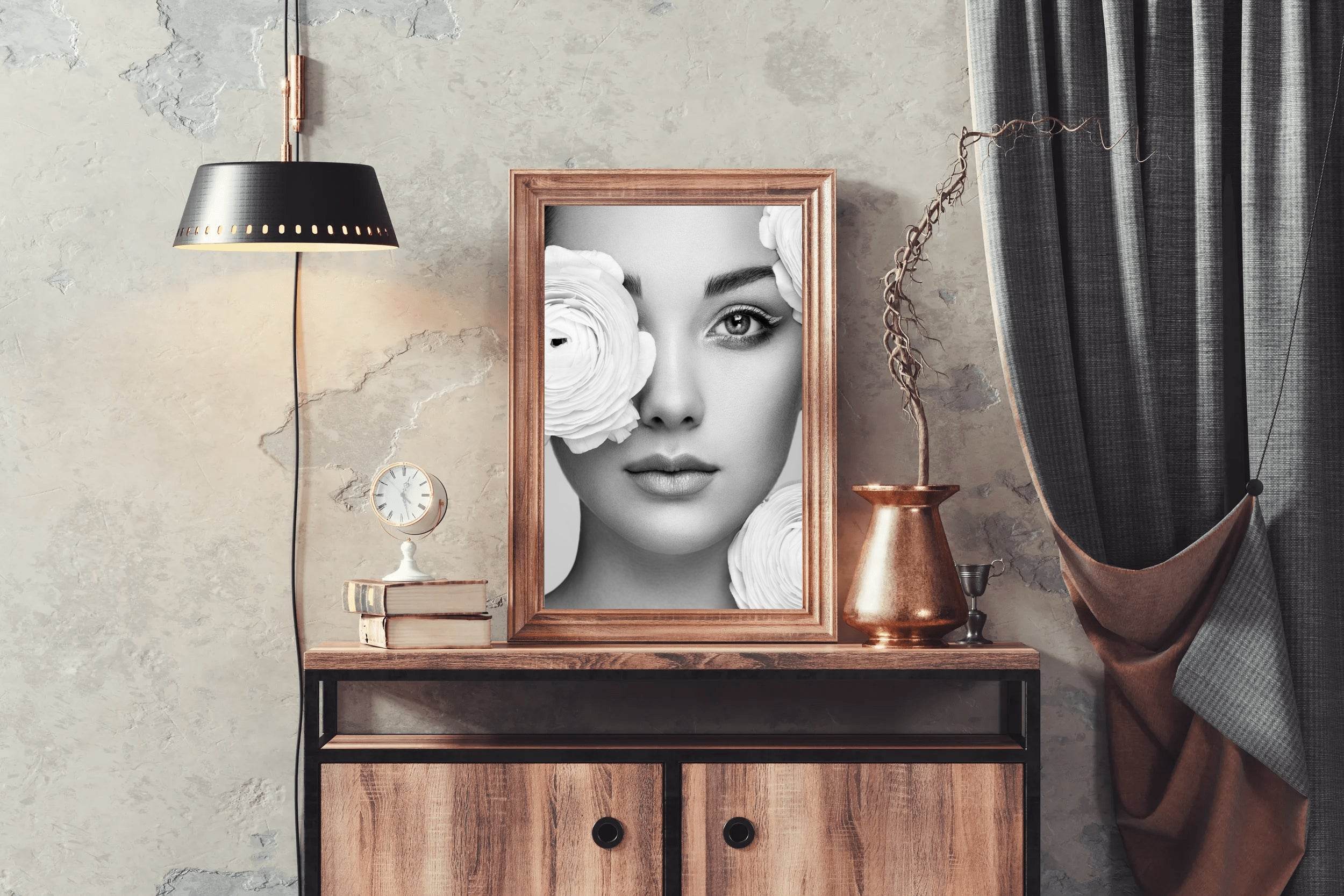 Beautiful Women Decorated With Flowers Black & White Wall Art - beink online art store