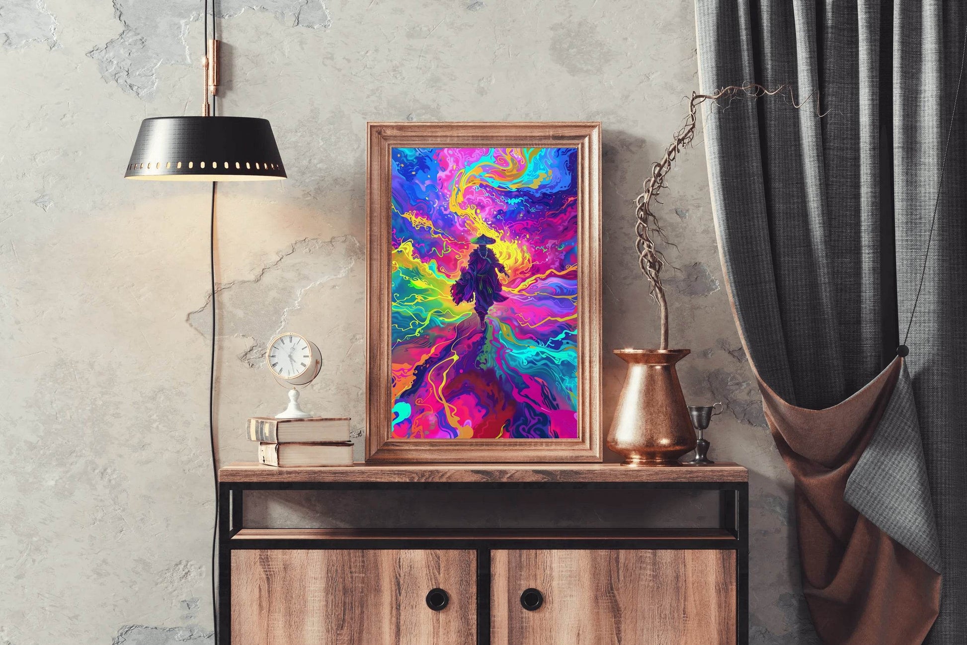 Digital Illustration of a Person Walking in Abstract Landscape - beink online art store