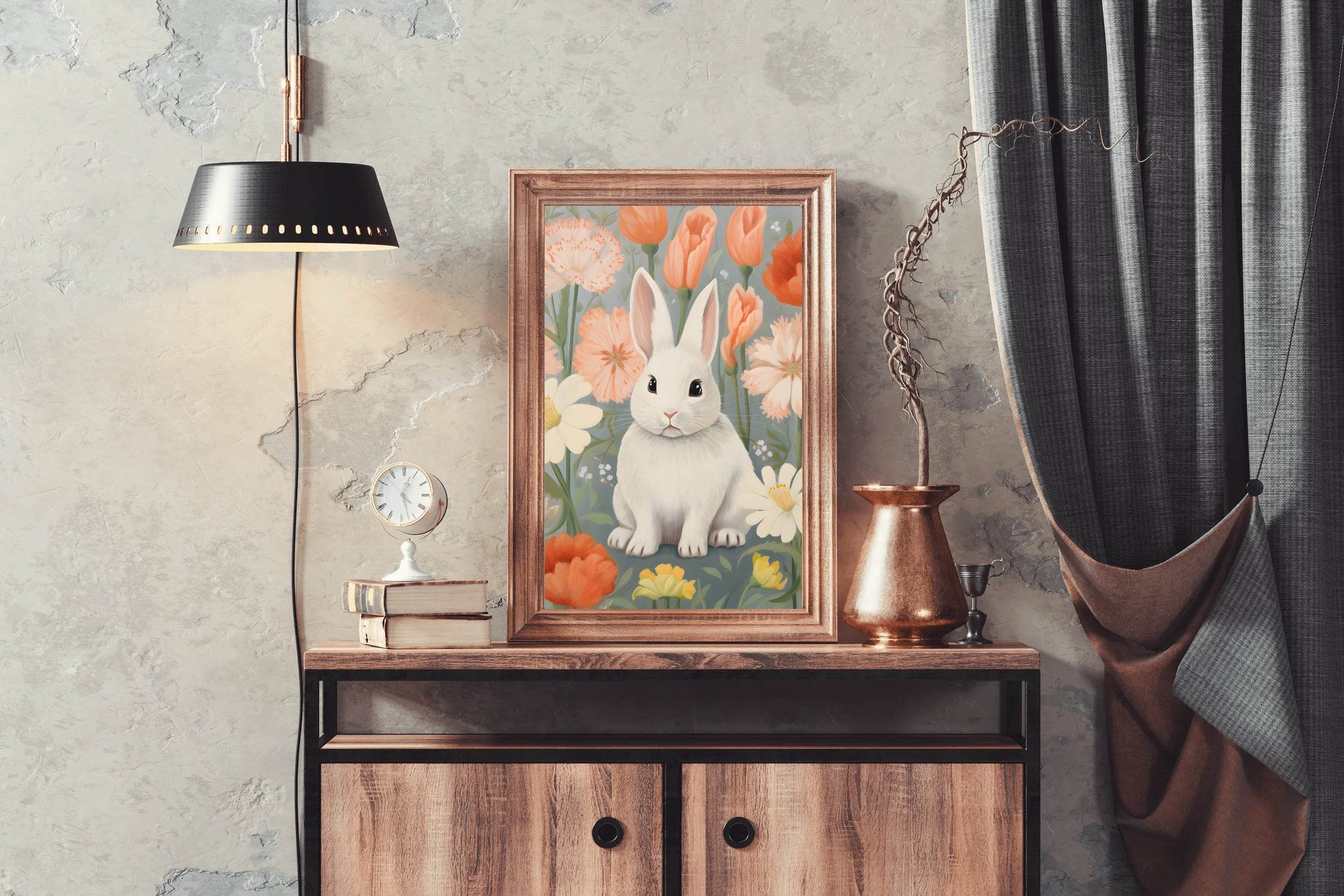 Drawing of Bunny Sitting in Flowers - beink online art store