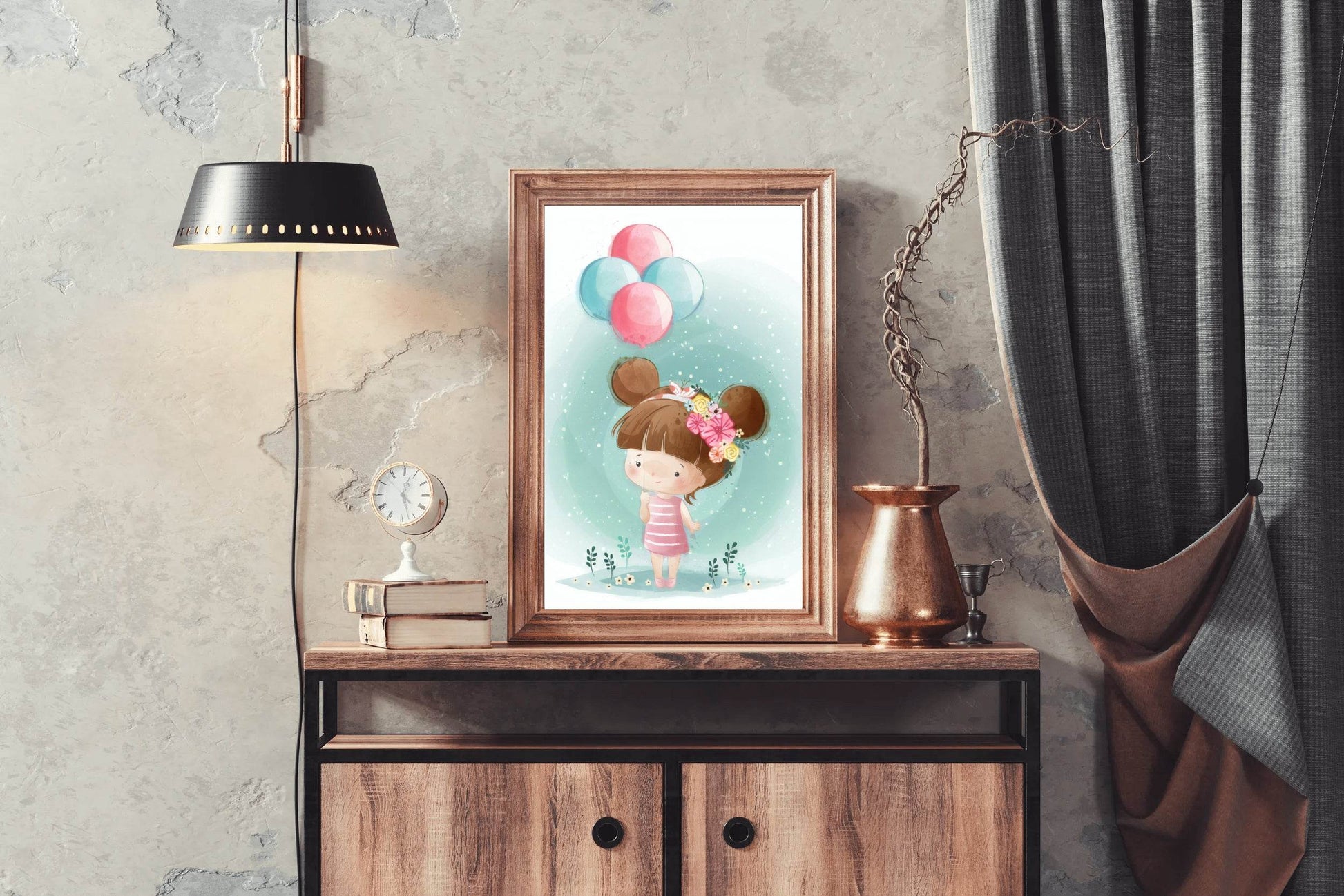 Cute Little Girl Holding Balloons - beink online art store