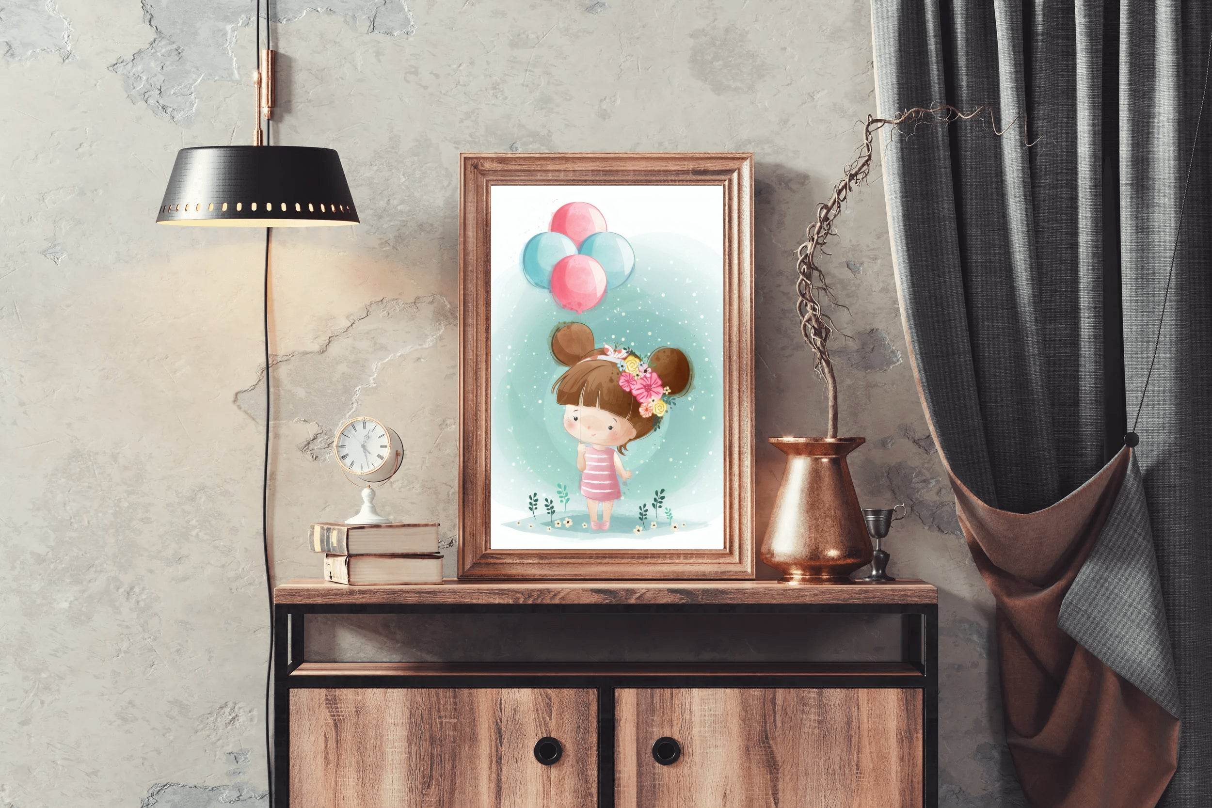 Cute Little Girl Holding Balloons - beink online art store