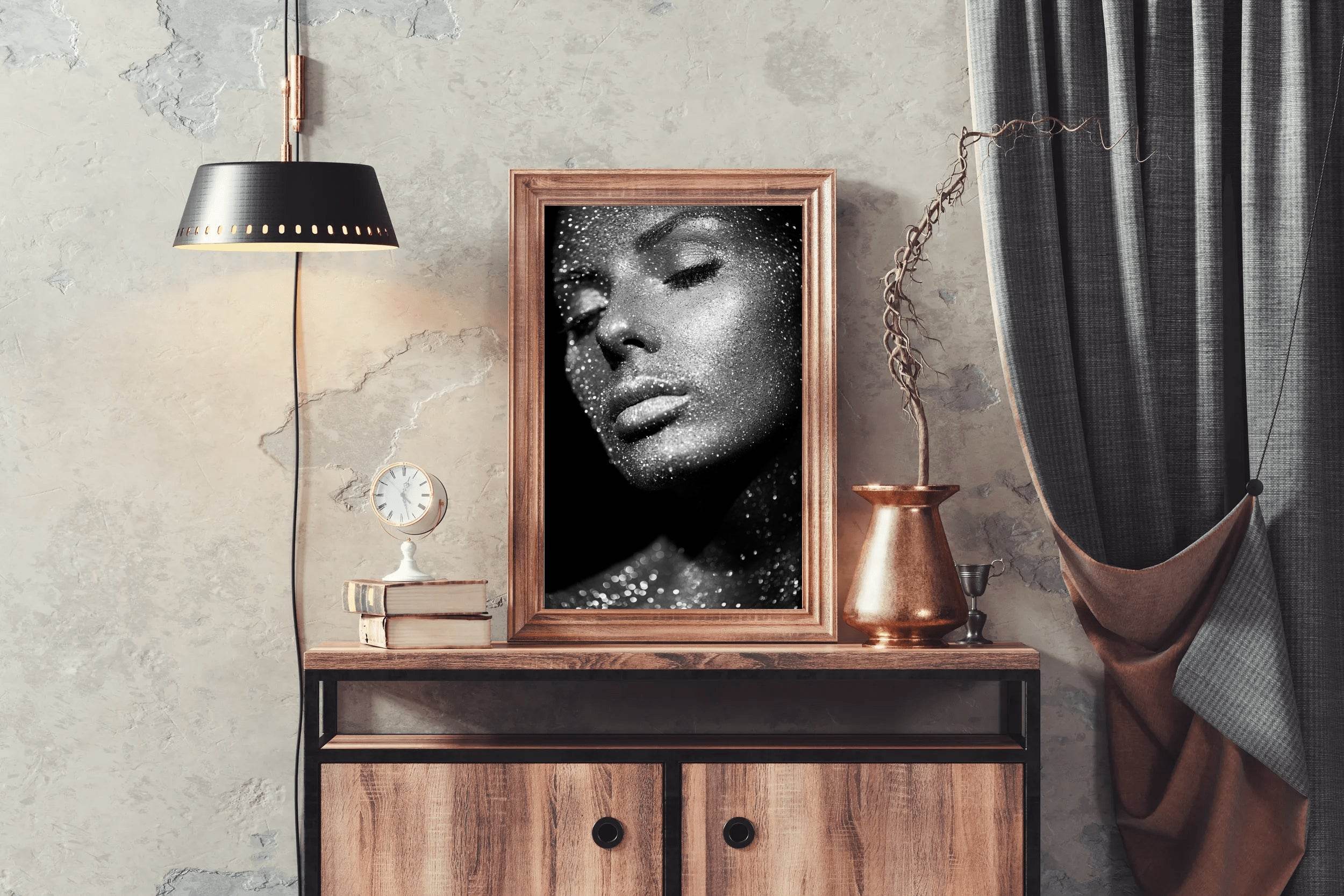 Women Bright Sparkling Lights Black & White Wall Art - beink online art store