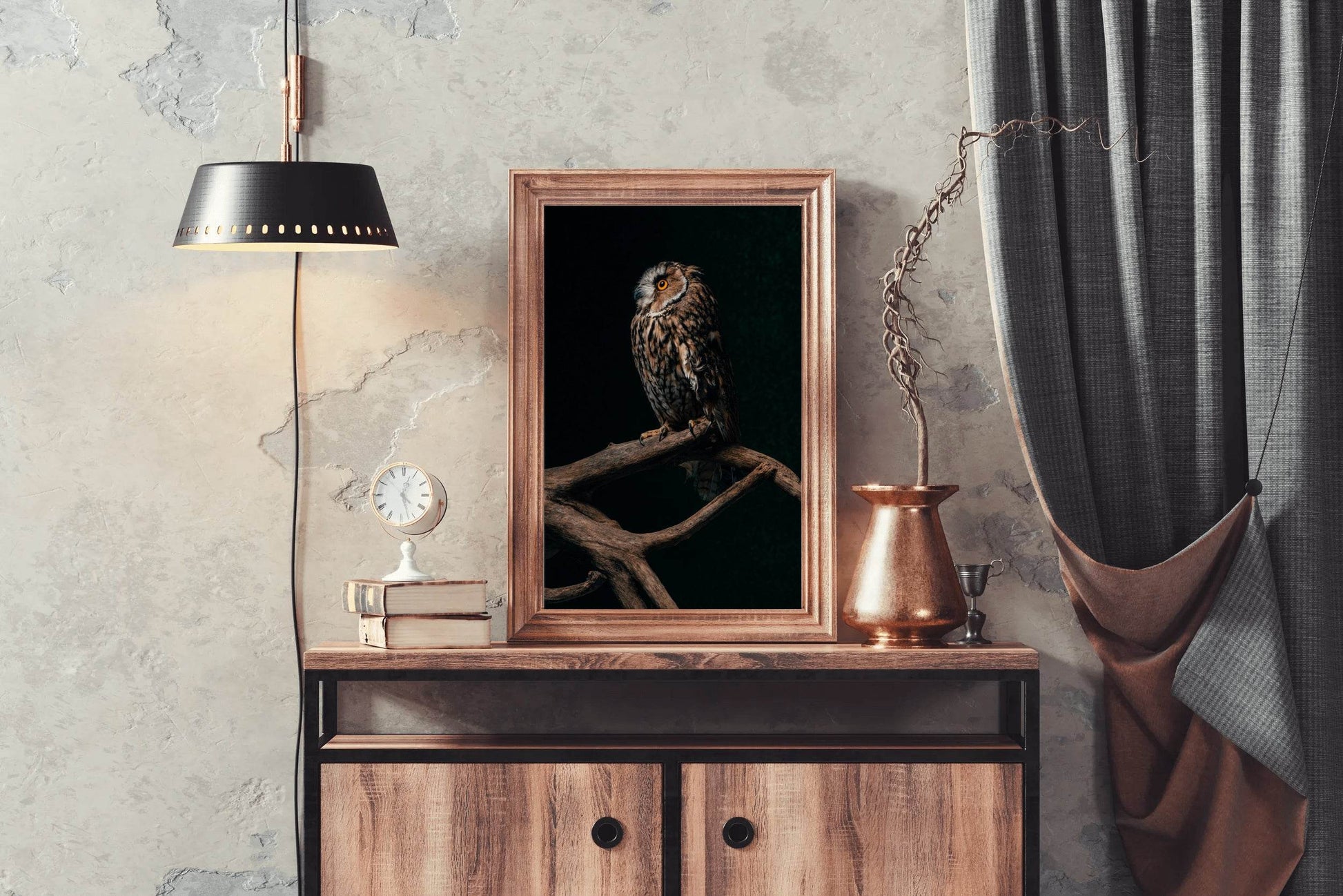 Long-Eared Owl Sitting on Branch Wall Art - beink online art store