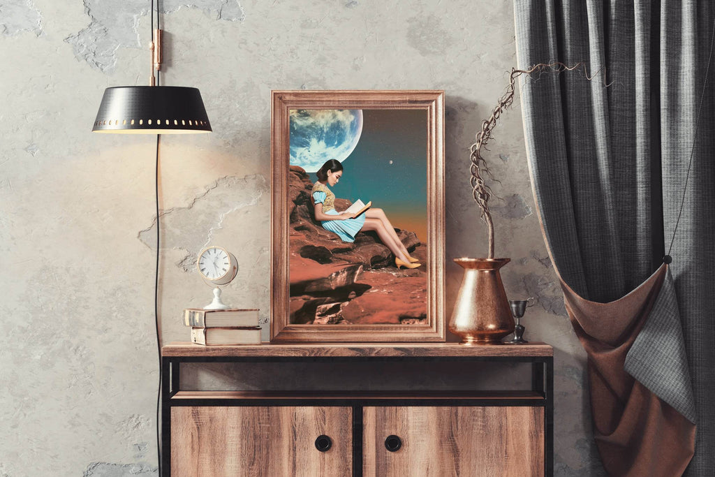 Girl Reading Book With Moon Background Wall Art - beink online art store