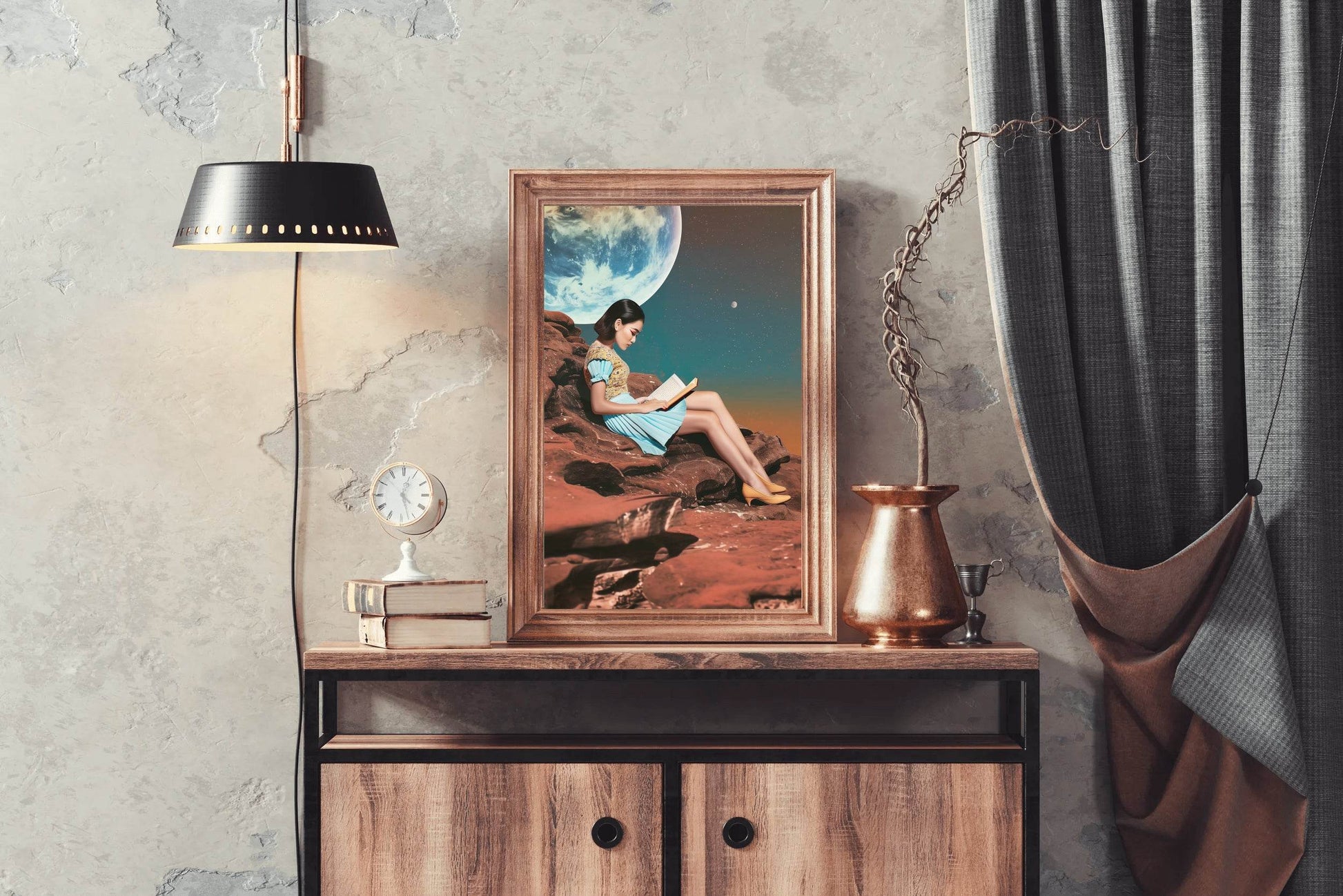 Girl Reading Book With Moon Background Wall Art - beink online art store