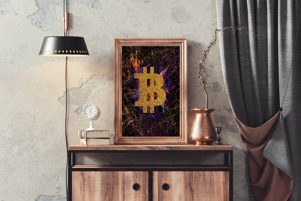Abstract Bitcoin Golden Symbol Wall Art - beink online art store