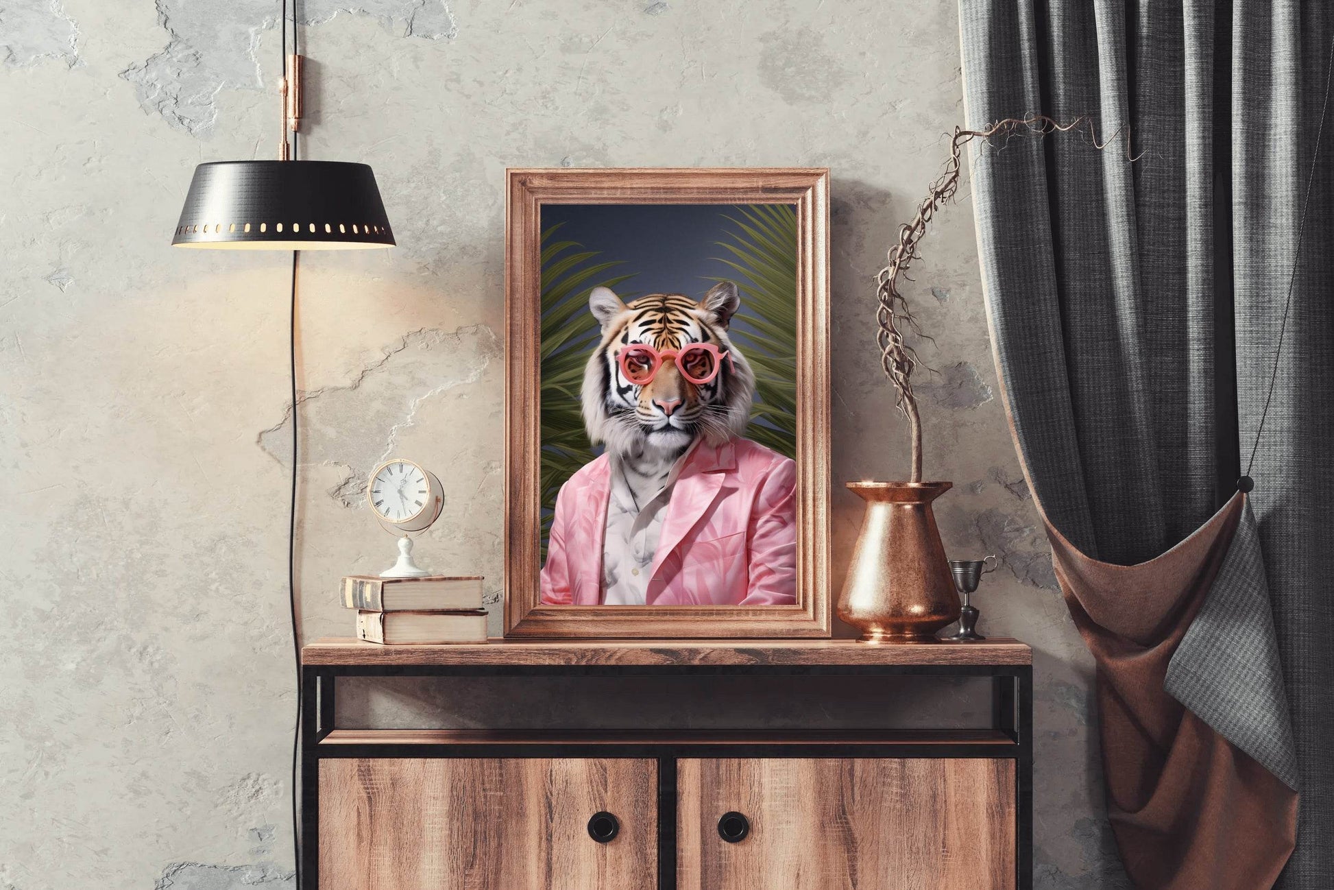 Tiger Wearing Pink Goggle and Coat Animal Wall Art - beink online art store