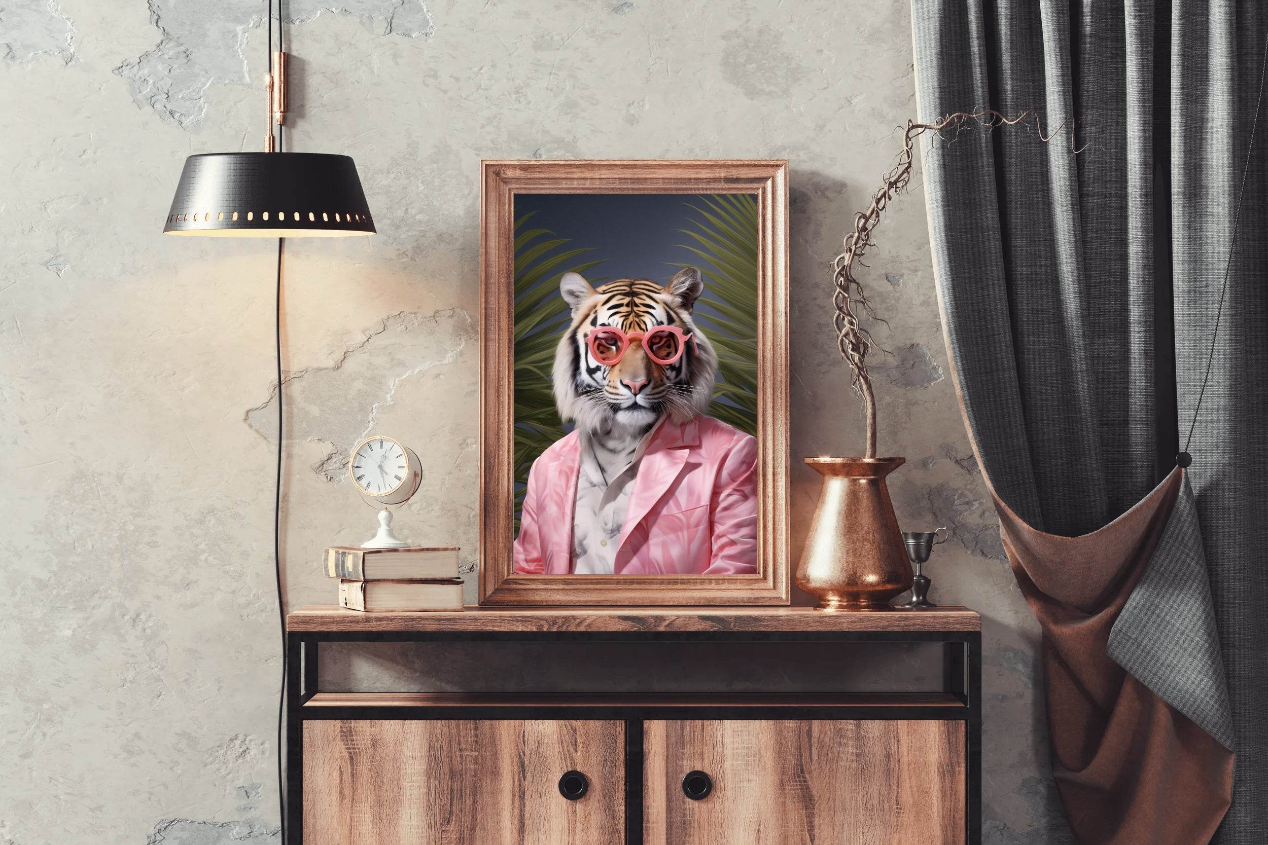 Tiger Wearing Pink Goggle and Coat Animal Wall Art - beink online art store