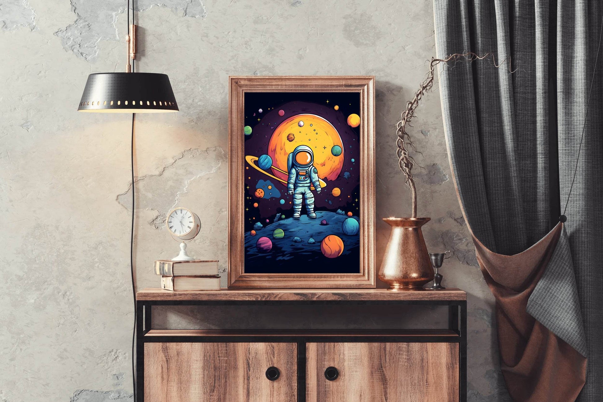Cartoonish Illustration of Astronaut in Space - beink online art store