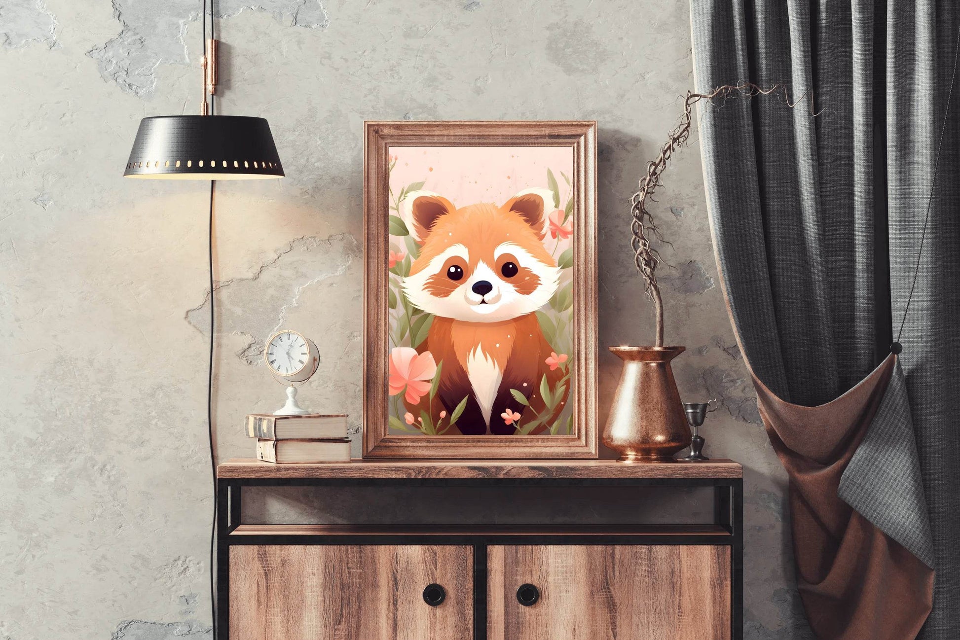 Red Baby Panda Sitting in Flowers - beink online art store