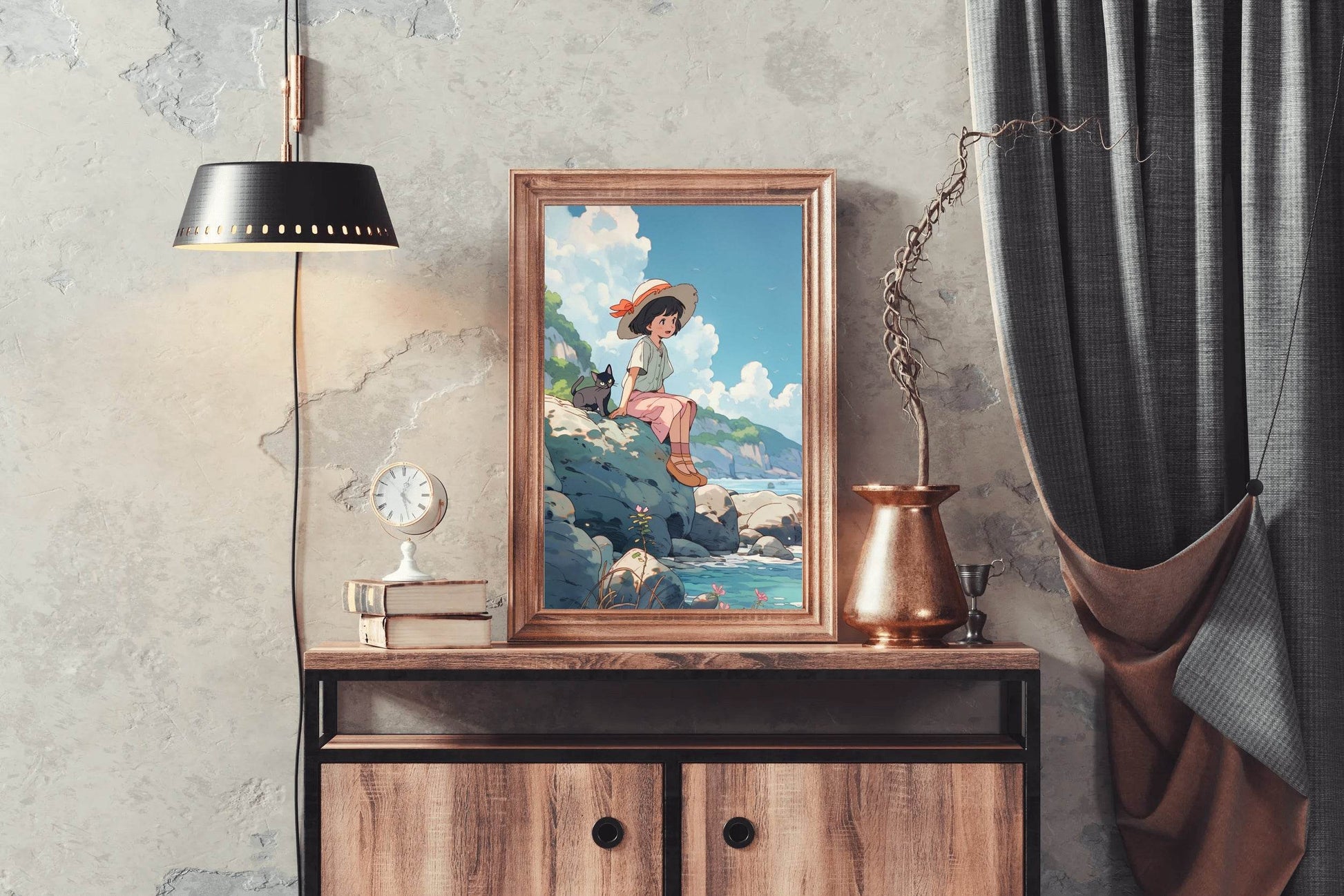 Vietnamese Girl Sitting on Rock Anime Wall Art - beink online art store
