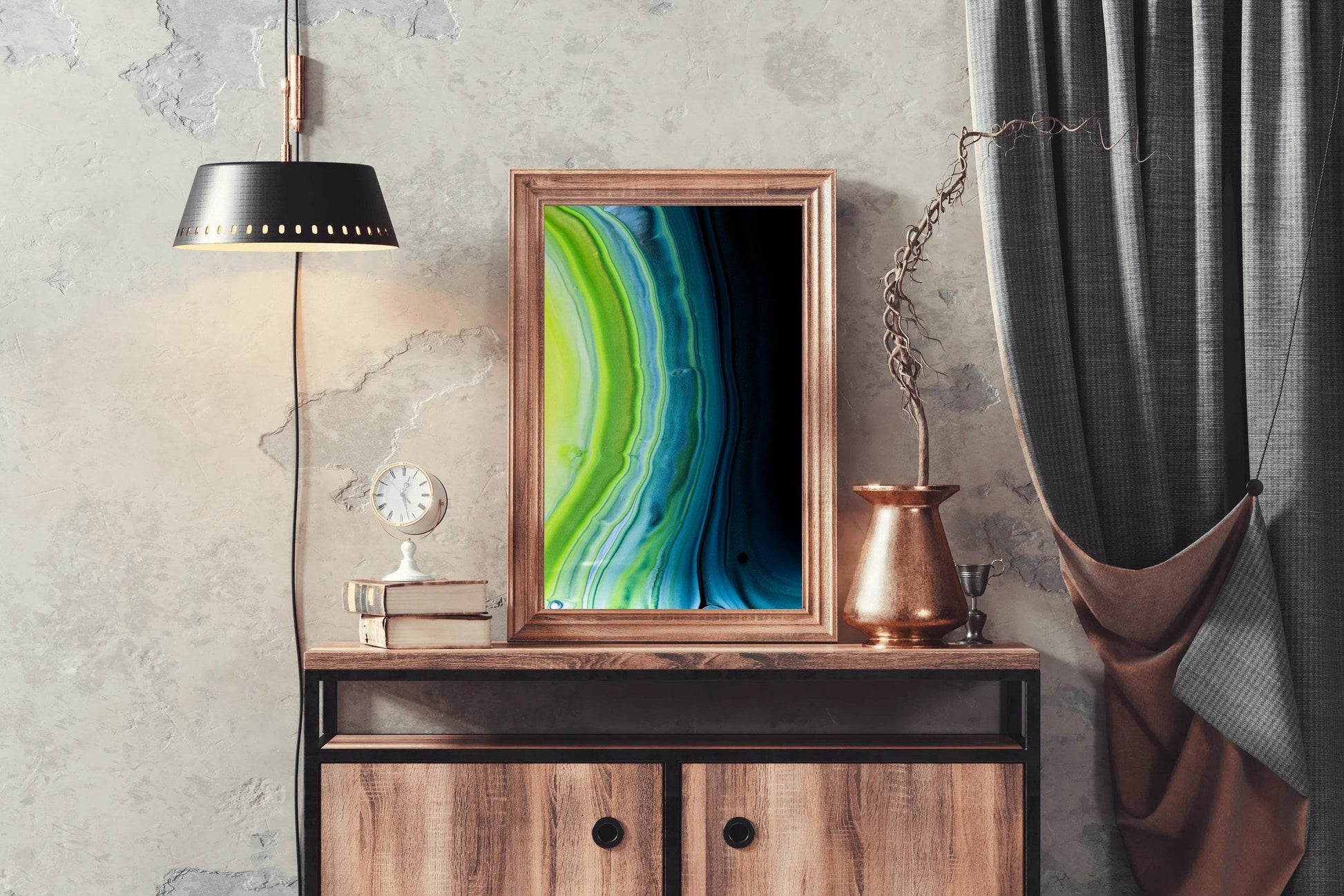 Dark and Green Waves Abstract Wall Art - beink online art store