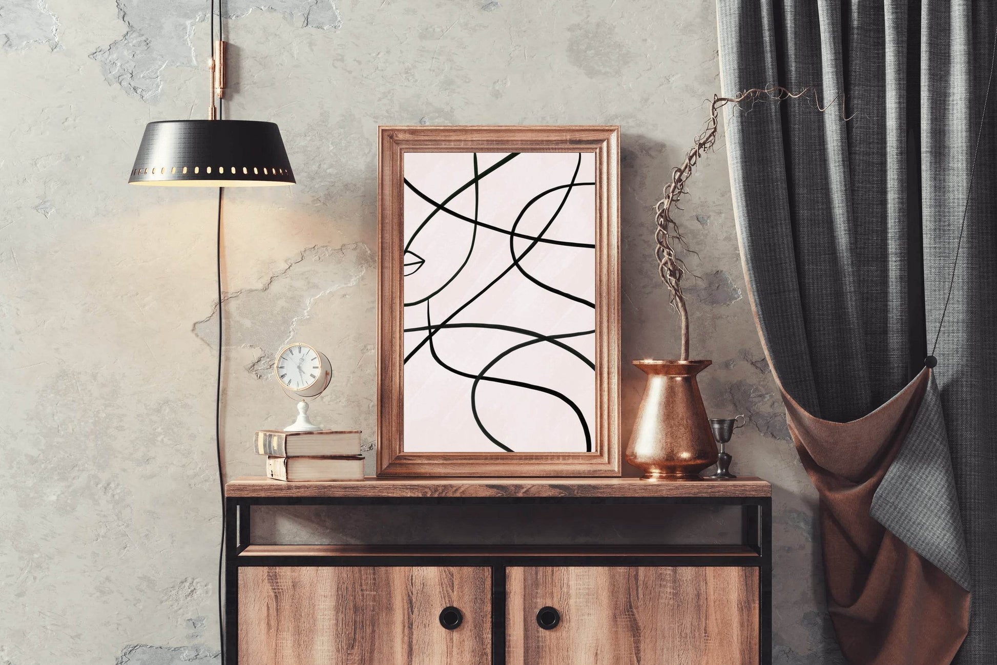 Drawing Black Curved Waves Wall Art - beink online art store