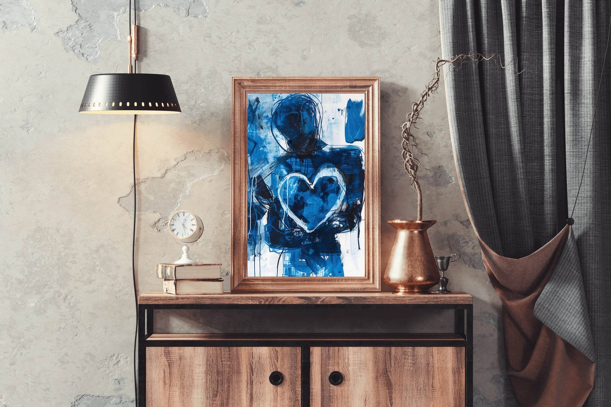 Blue Heart Painting With Oil Paint Wall Art - beink online art store