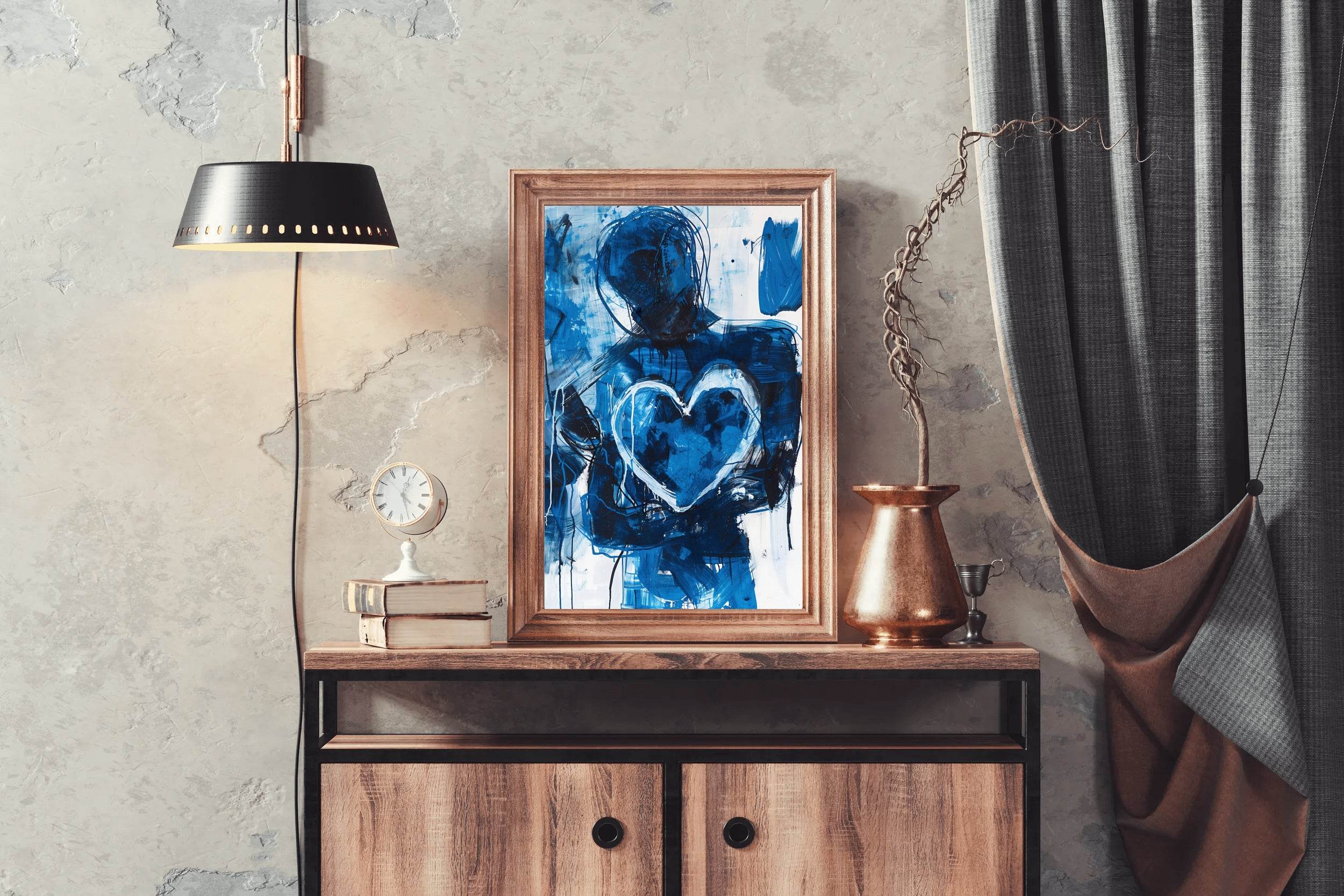 Blue Heart Painting With Oil Paint Wall Art - beink online art store