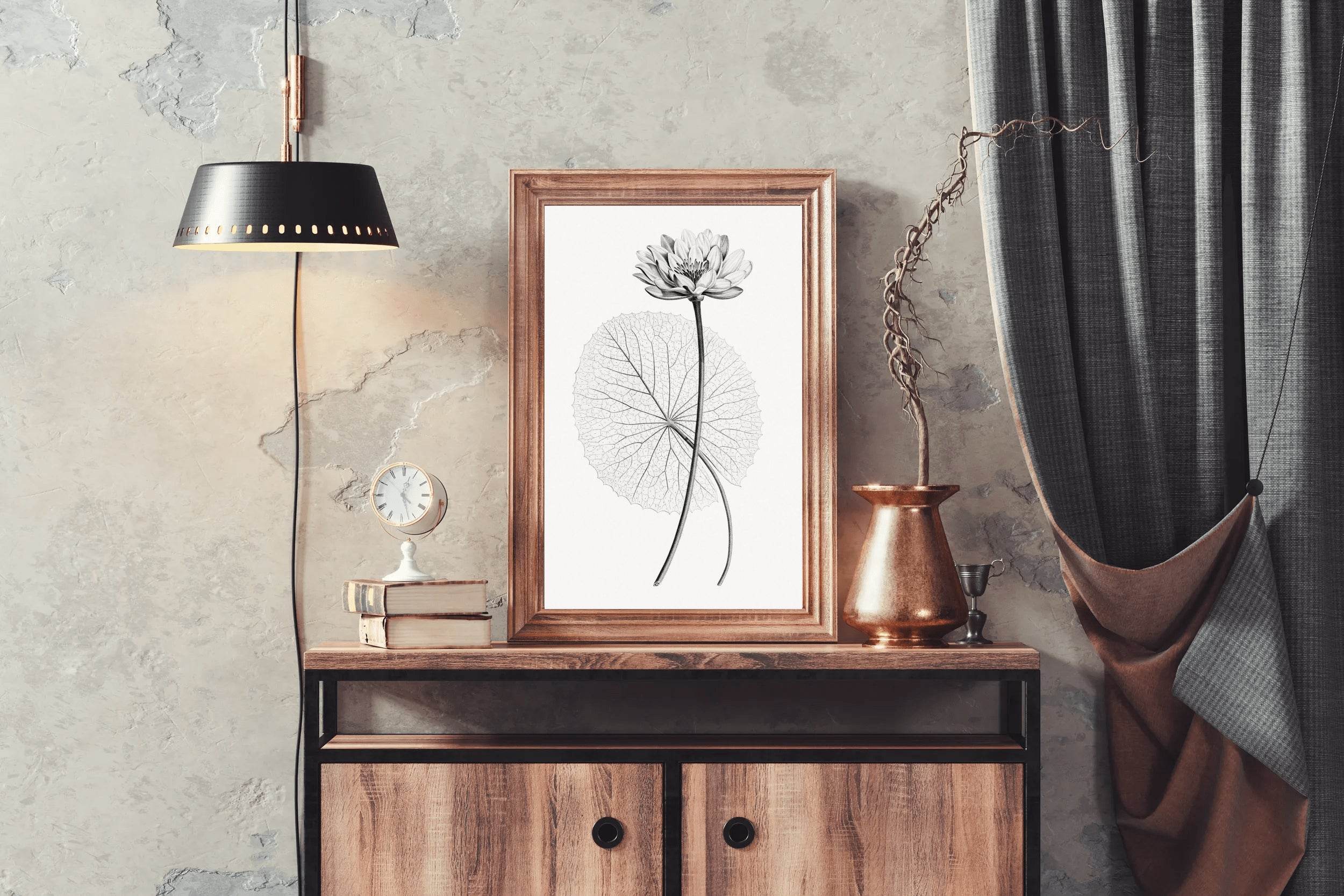 Vintage Lotus Black & White Wall Art - beink online art store