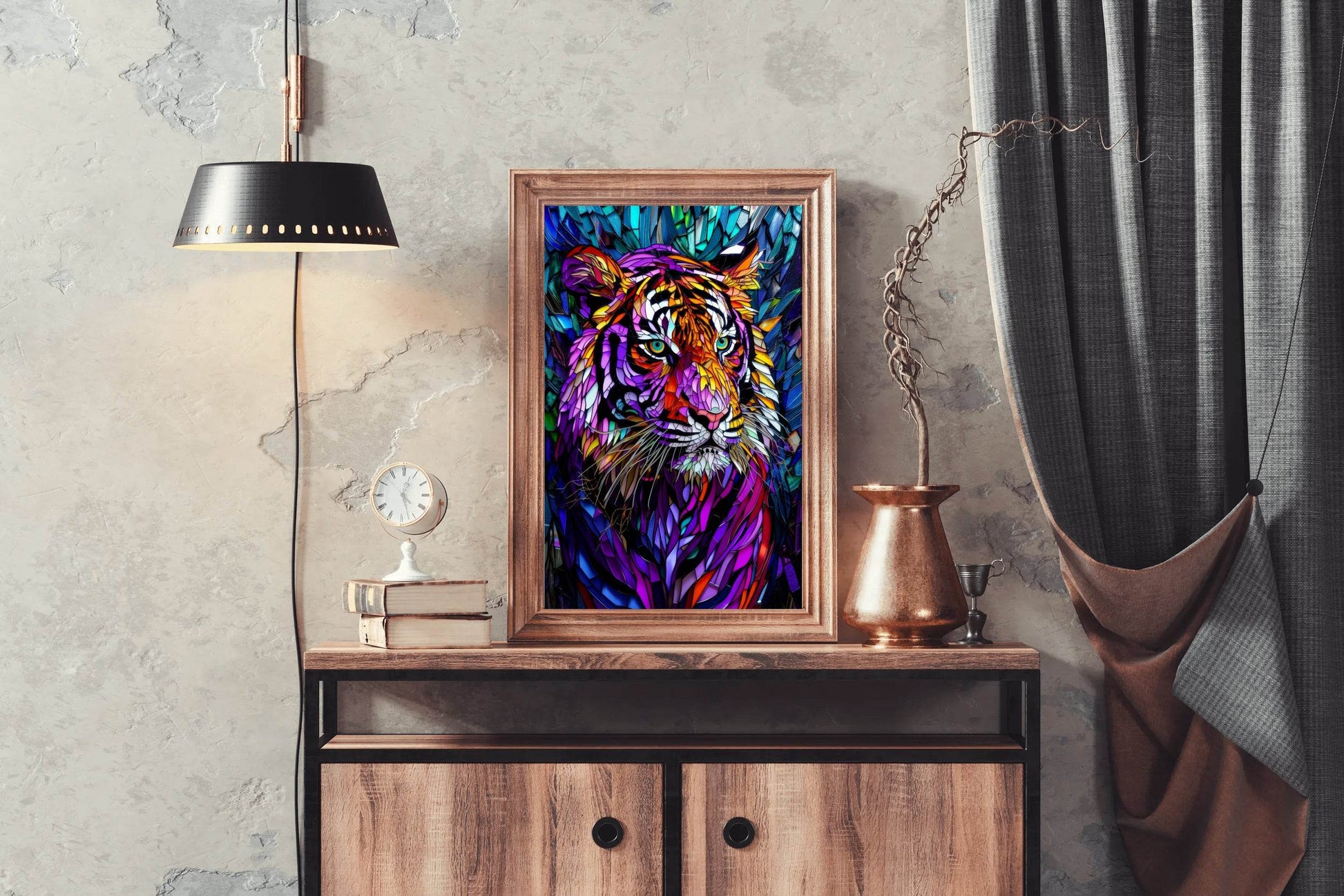 Abstract Stained Glass Painting of Colorful Tiger - beink online art store