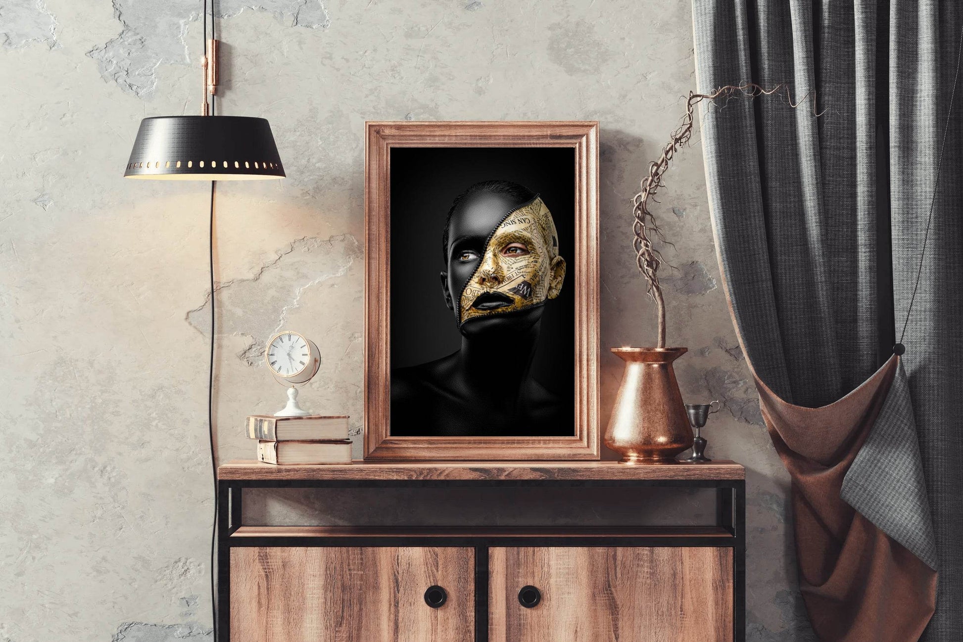 Gold and Black Makeup On The Woman Face Wall Art - beink online art store