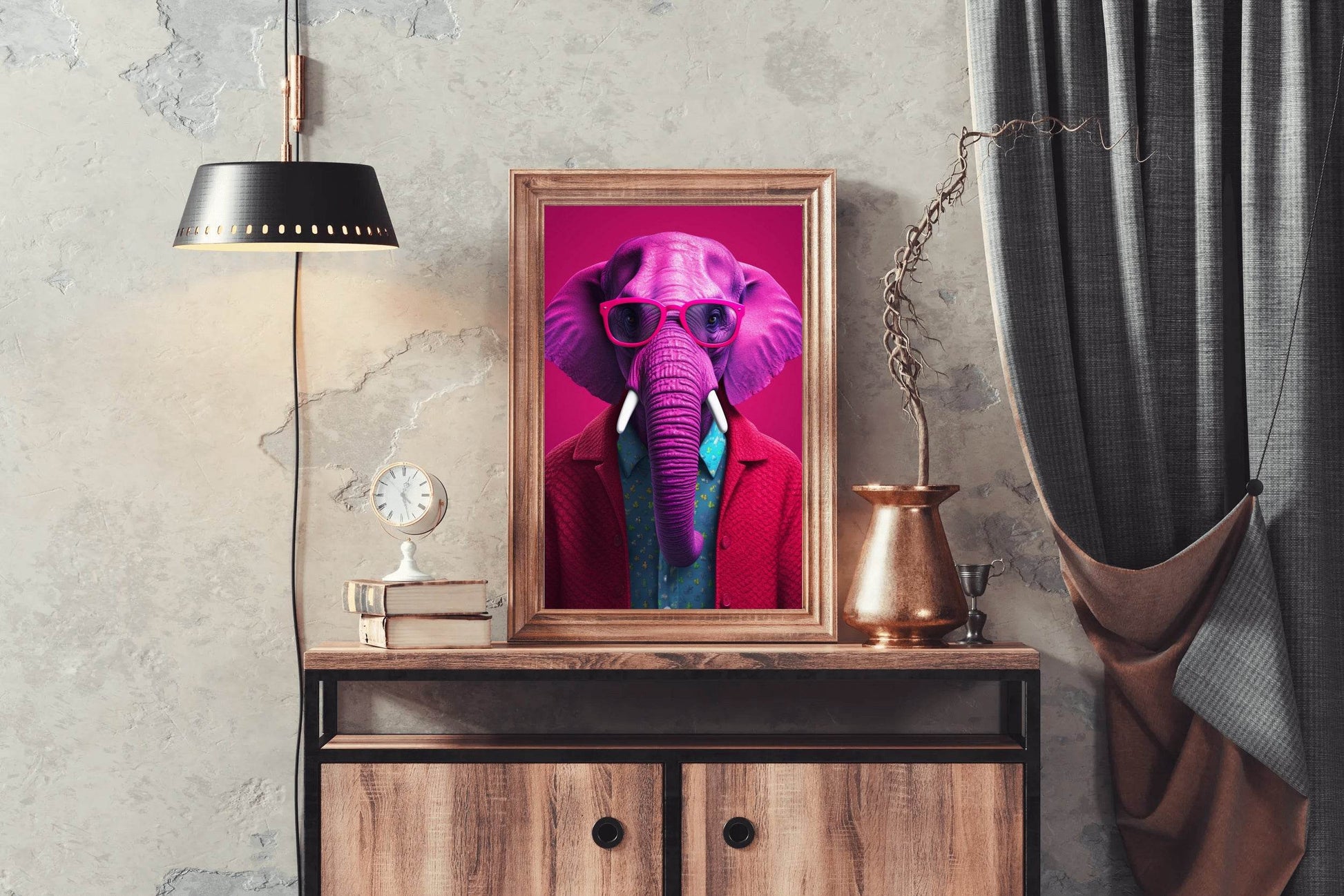 Pink Painted Elephant With Glasses Animal Wall Art - beink online art store