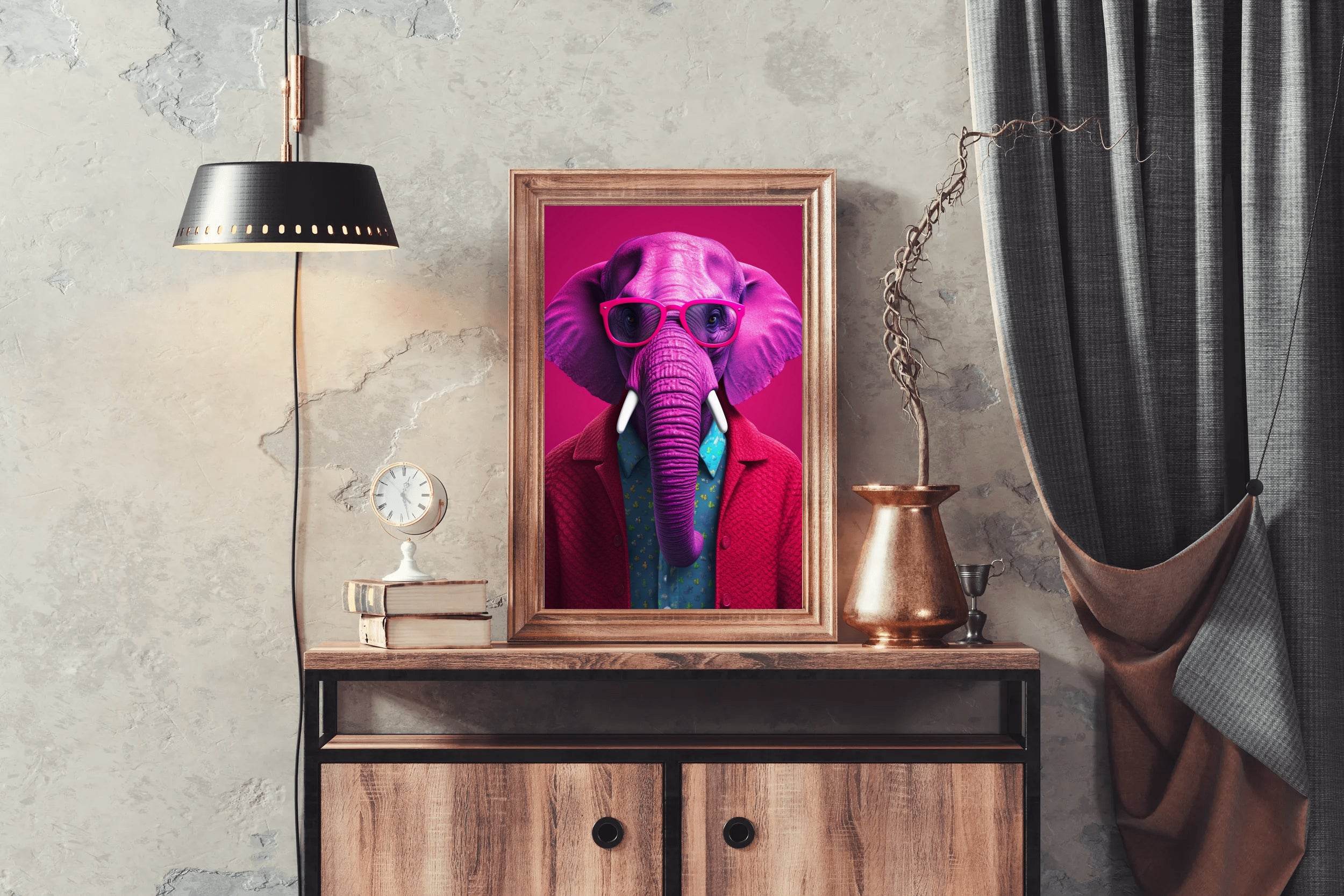 Pink Painted Elephant With Glasses Animal Wall Art - beink online art store