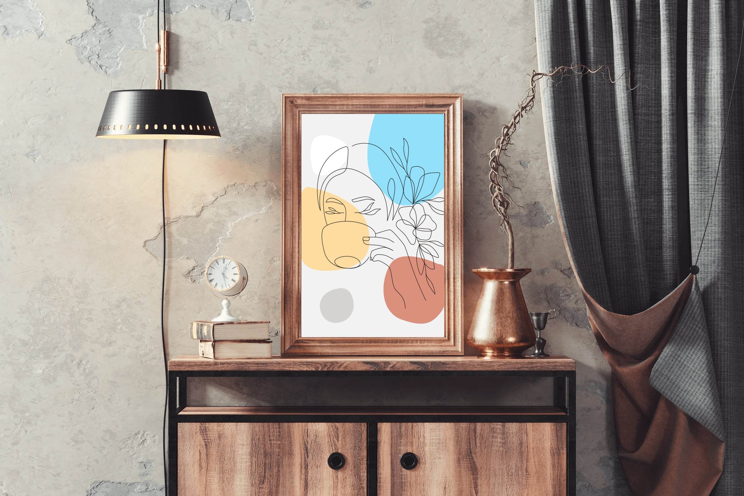 Beautiful Woman and Flower Drinking Coffee Wall Art - beink online art store